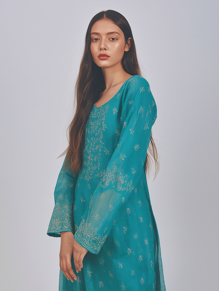 (Sample) Turquoise Embroidered Traditional Outfit