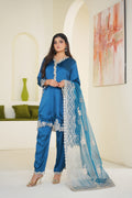 Celeste | Teal Satin Lace Border (3pc) Premium