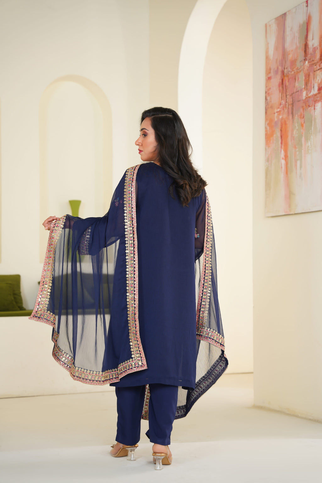 Raina | Embroidered Deep Navy Chiffon (3pc)