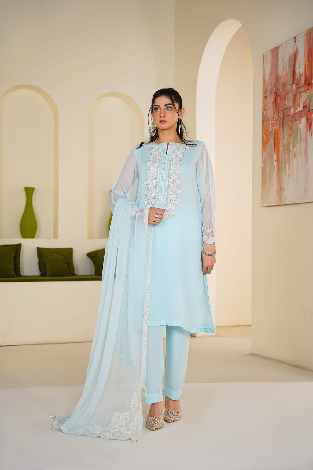Saba | Embroidered Ice Blue Chiffon (3pc)