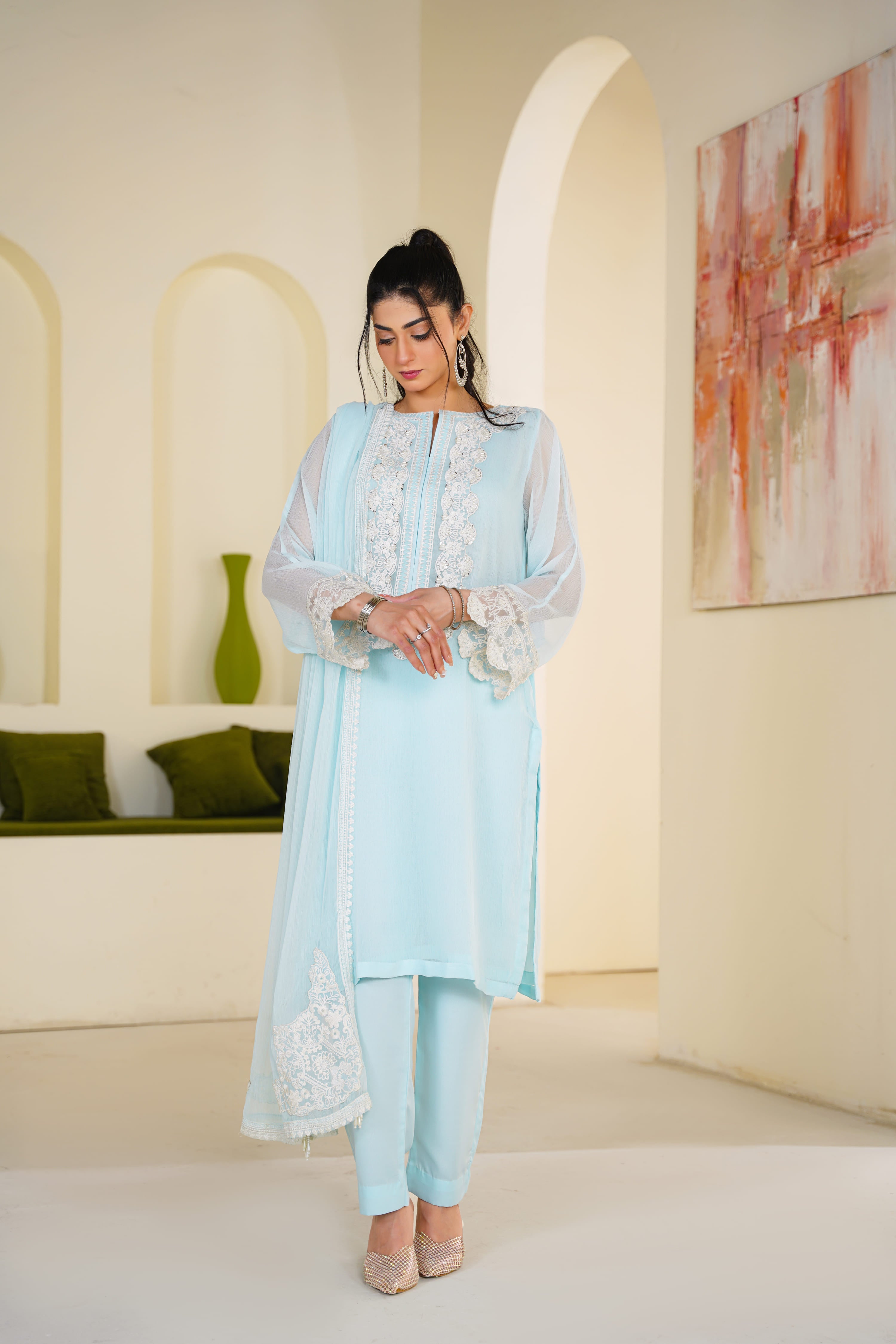 Saba | Embroidered Ice Blue Chiffon (3pc)