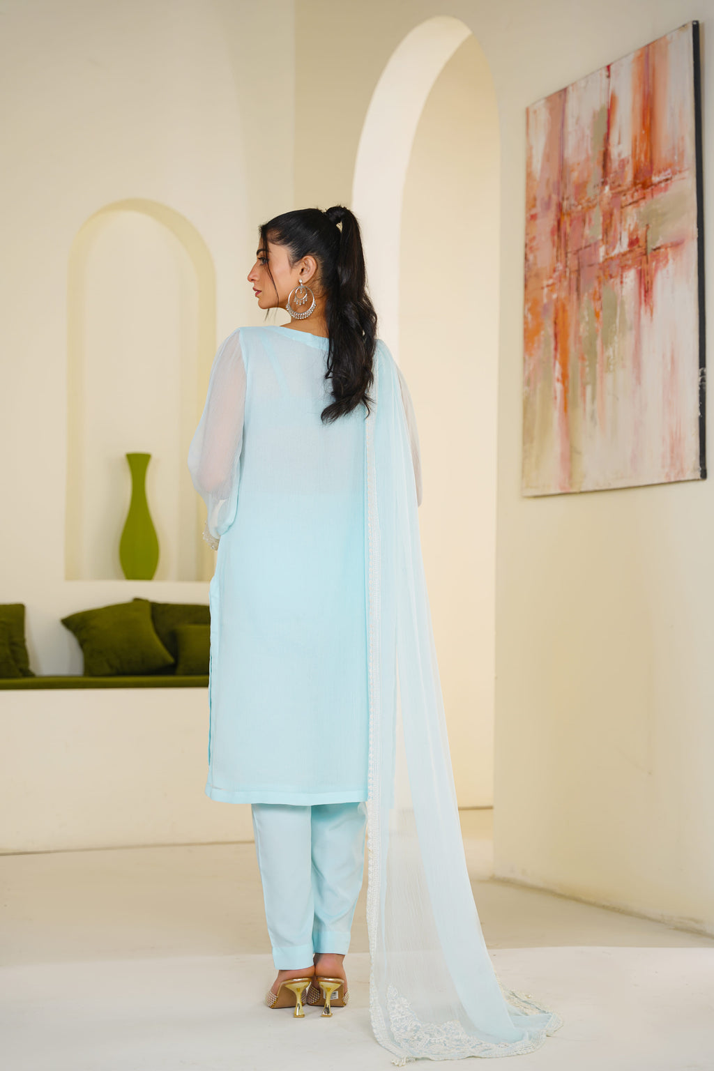 Saba | Embroidered Ice Blue Chiffon (3pc)