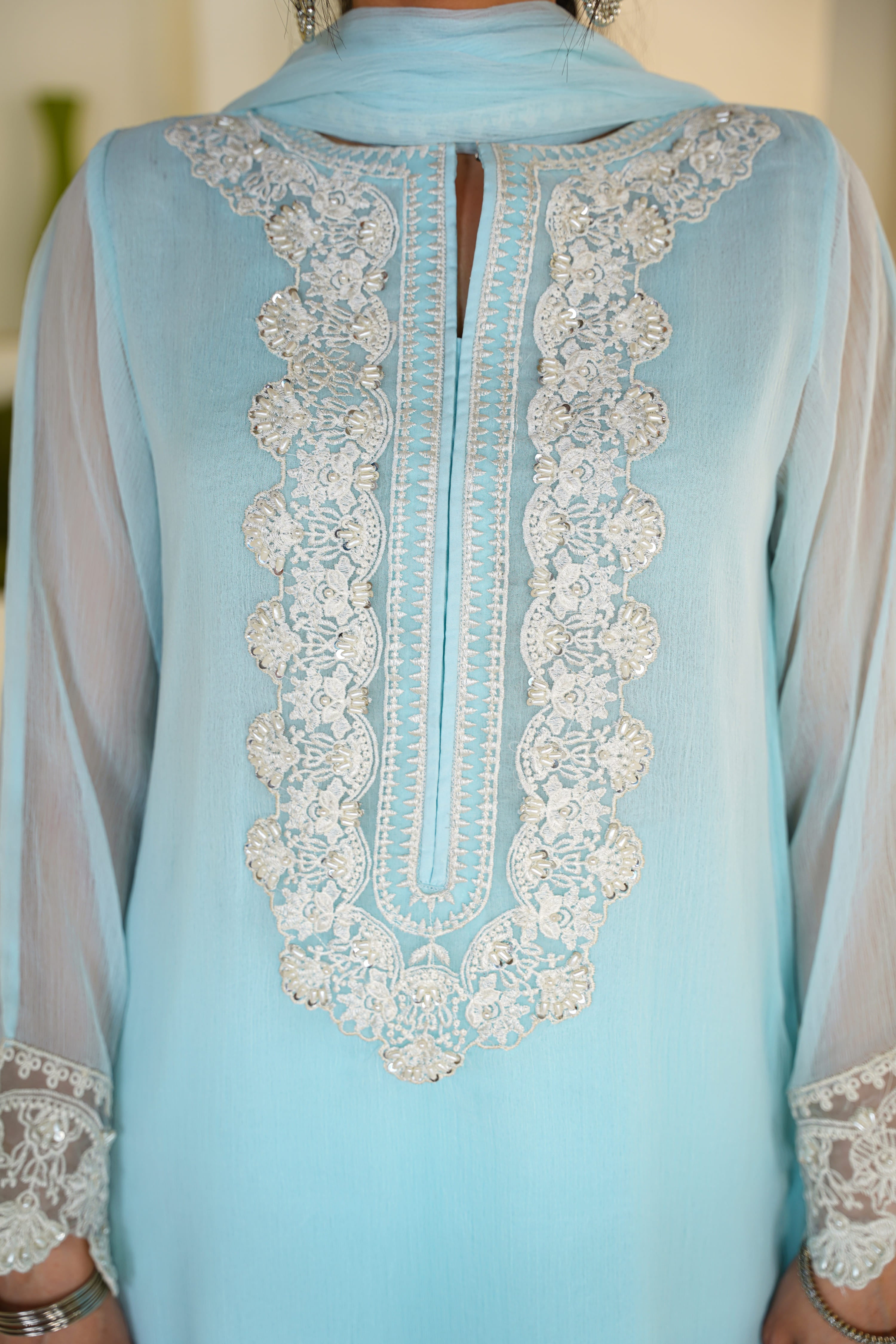Saba | Embroidered Ice Blue Chiffon (3pc)