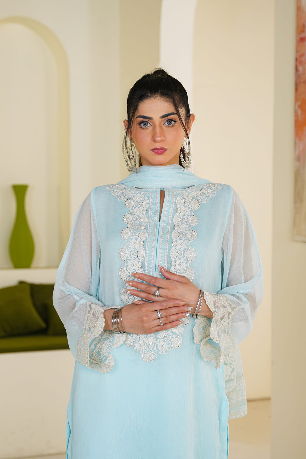 Saba | Embroidered Ice Blue Chiffon (3pc)