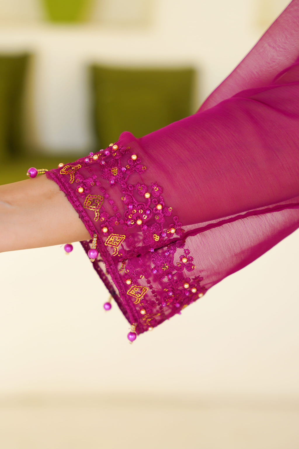 Rani | Pink Mirrorwork Chiffon Suit (3pc)
