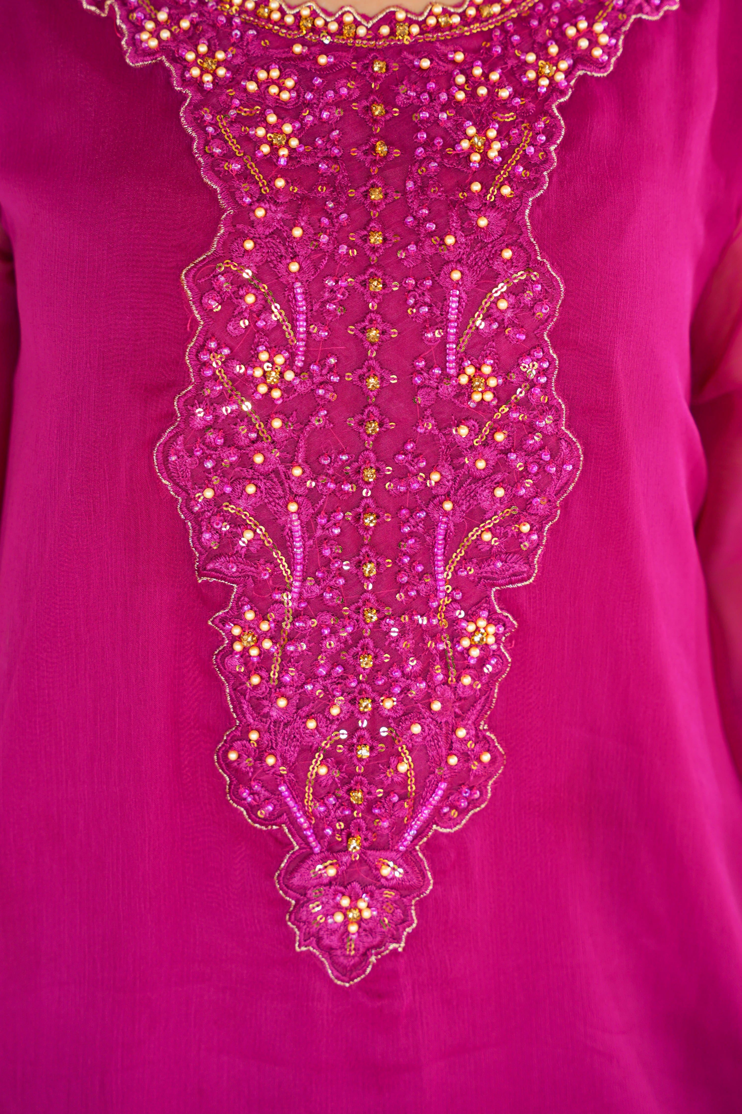 Rani | Pink Mirrorwork Chiffon Suit (3pc)