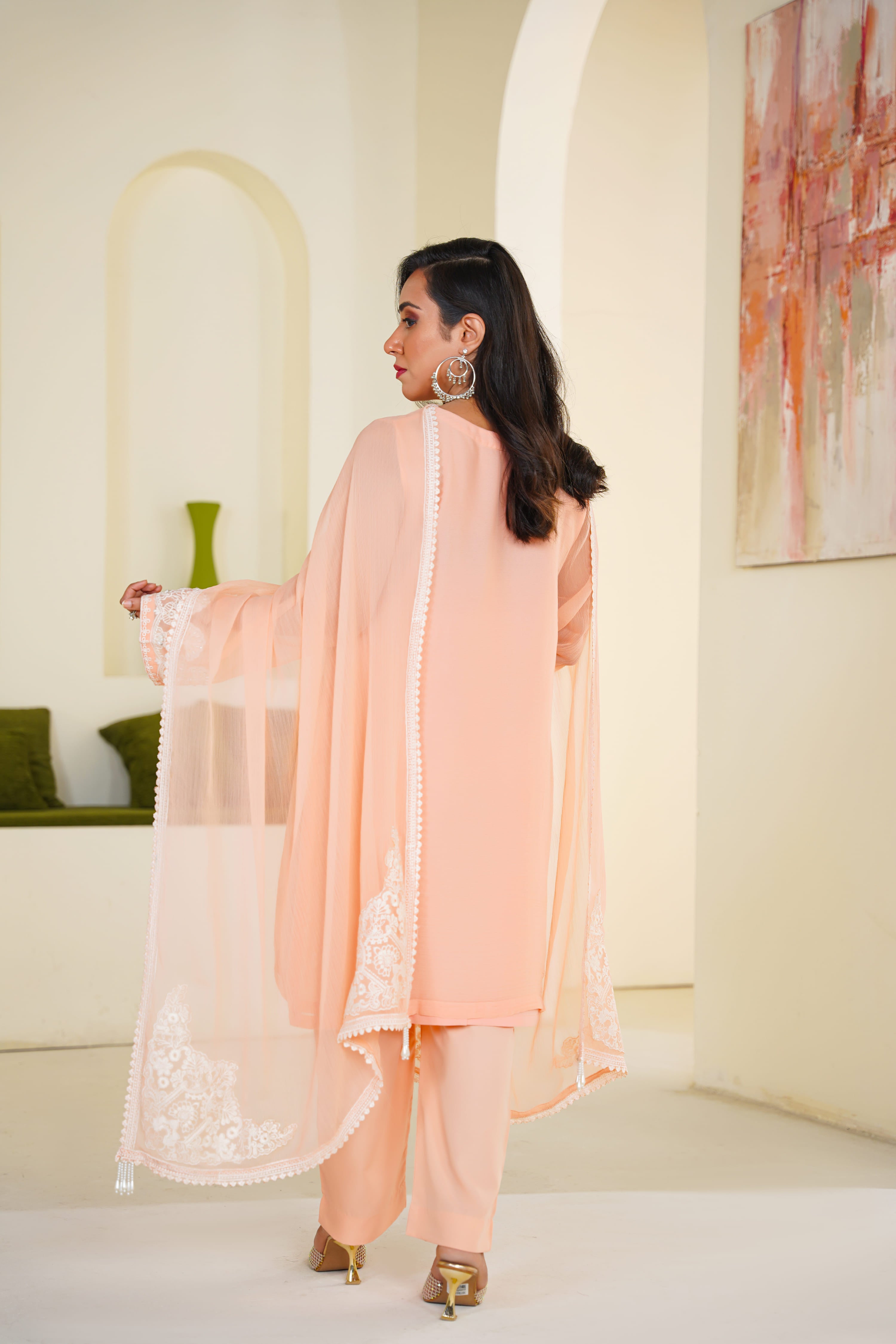 Pêche | Embroidered Peach Chiffon (3pc)