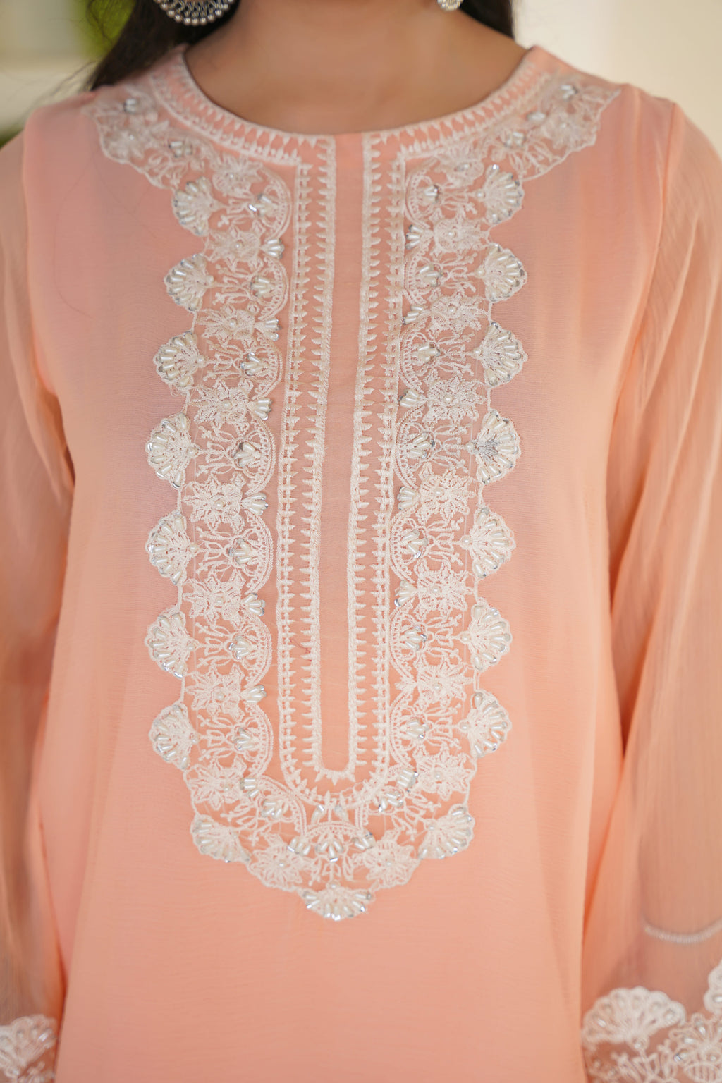 Pêche | Embroidered Peach Chiffon (3pc)