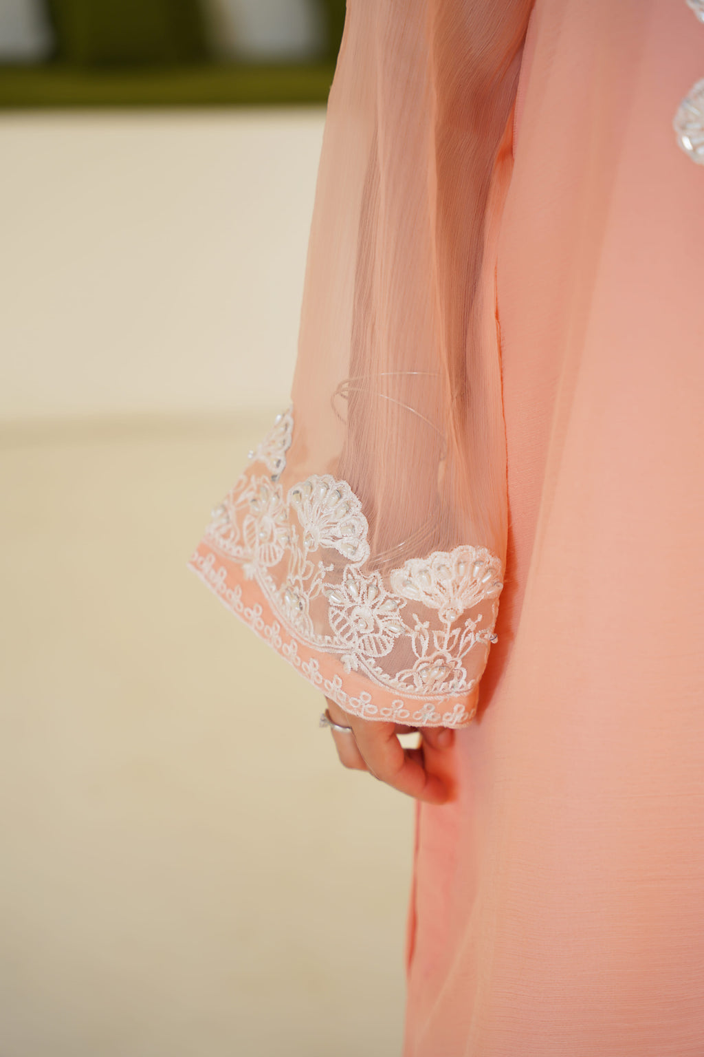 Pêche | Embroidered Peach Chiffon (3pc)