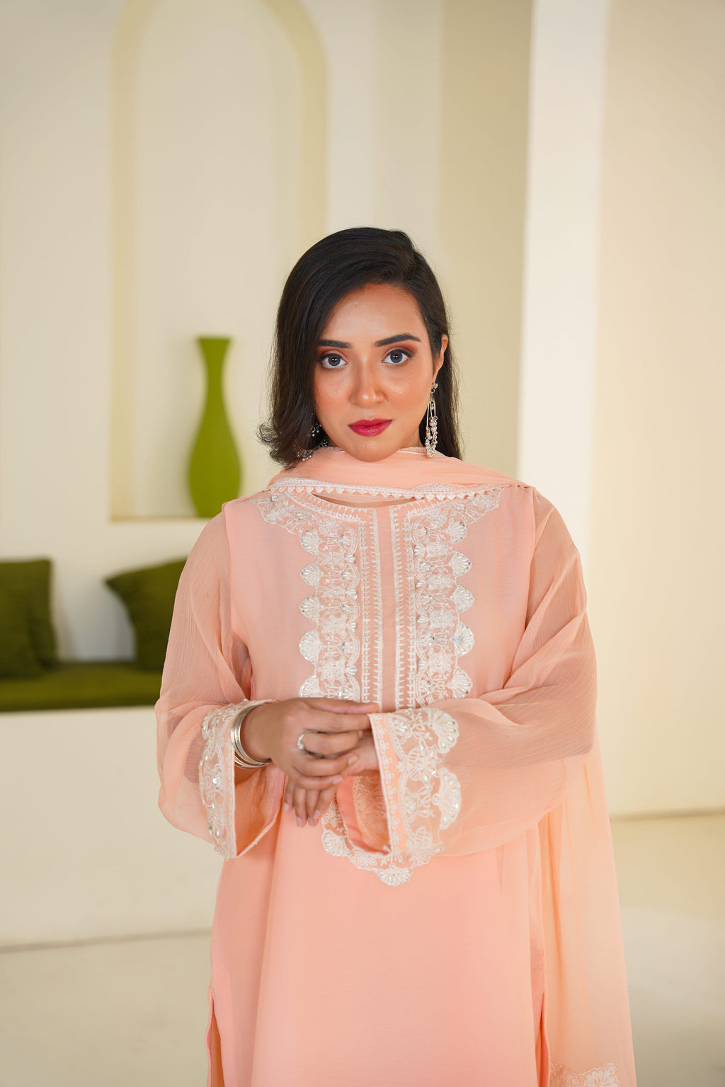 Pêche | Embroidered Peach Chiffon (3pc)