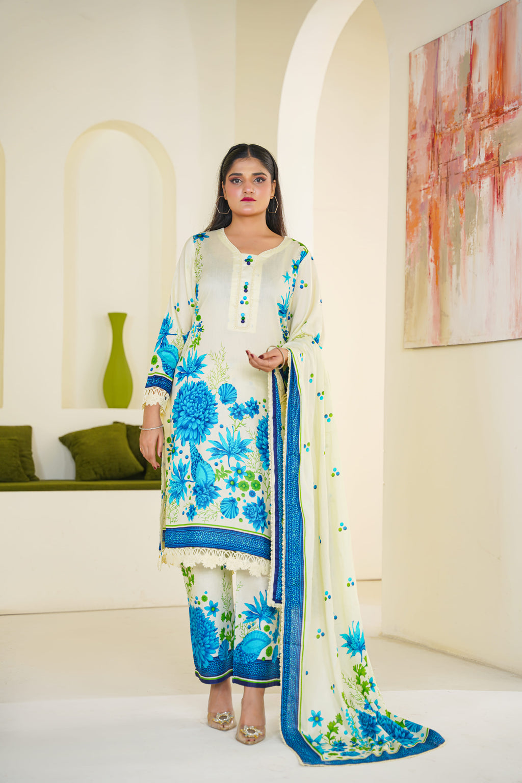 Azure | White & Blue Bold Floral Lawn (3pc)