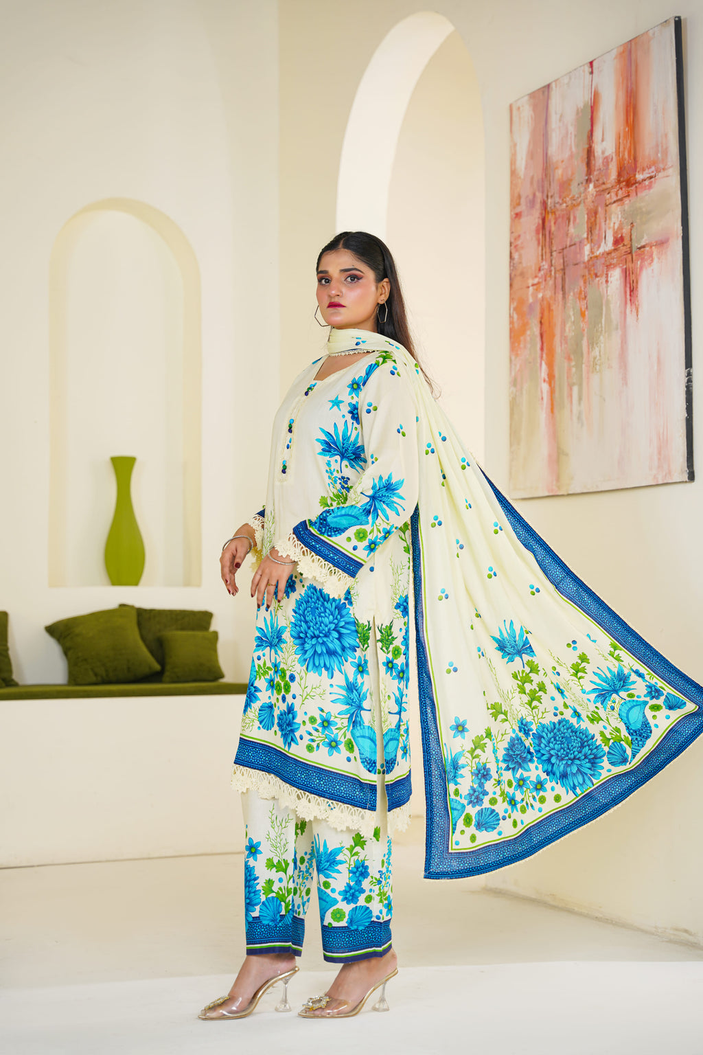 Azure | White & Blue Bold Floral Lawn (3pc)