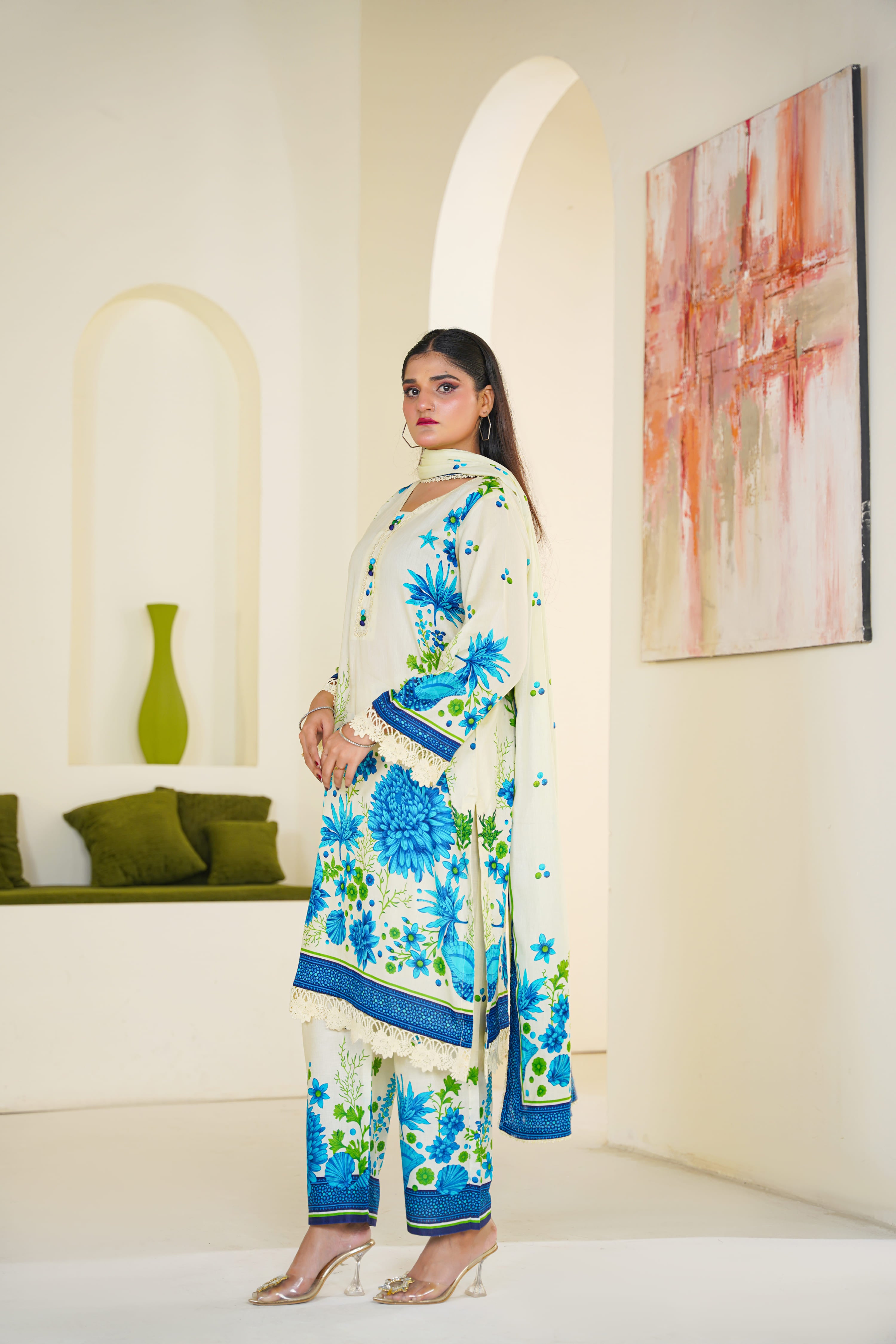 Azure | White & Blue Bold Floral Lawn (3pc)