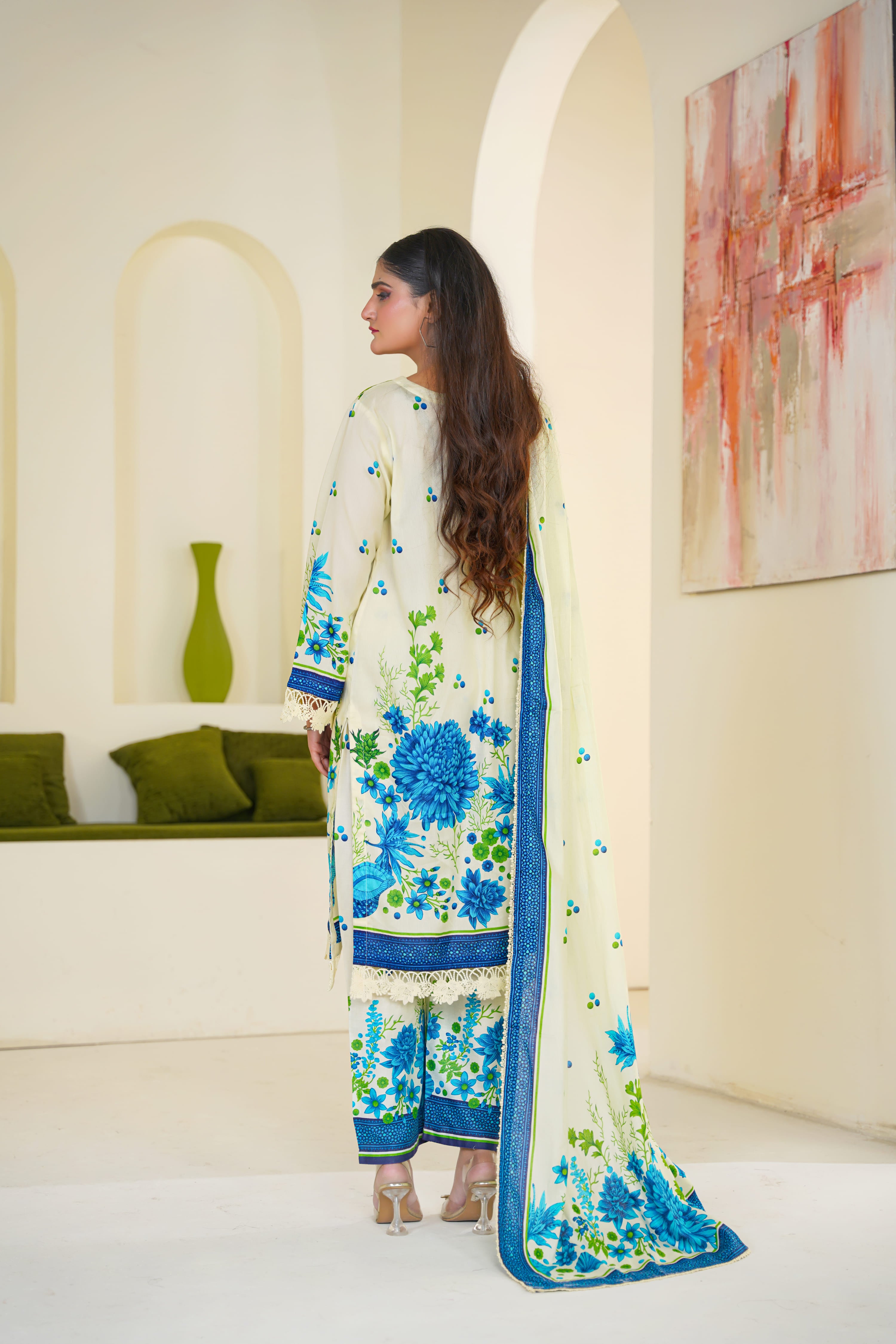 Azure | White & Blue Bold Floral Lawn (3pc)