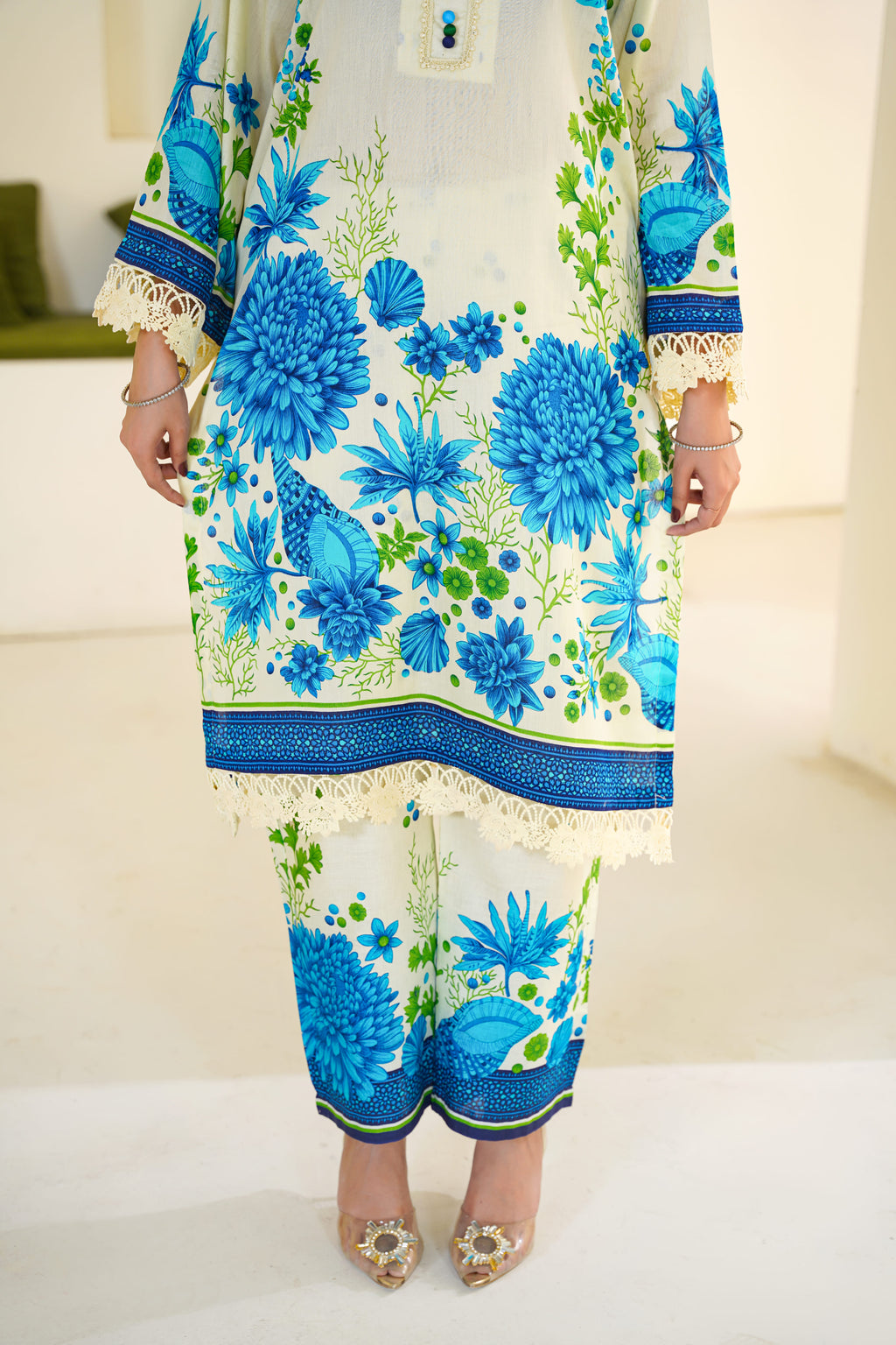 Azure | White & Blue Bold Floral Lawn (3pc)