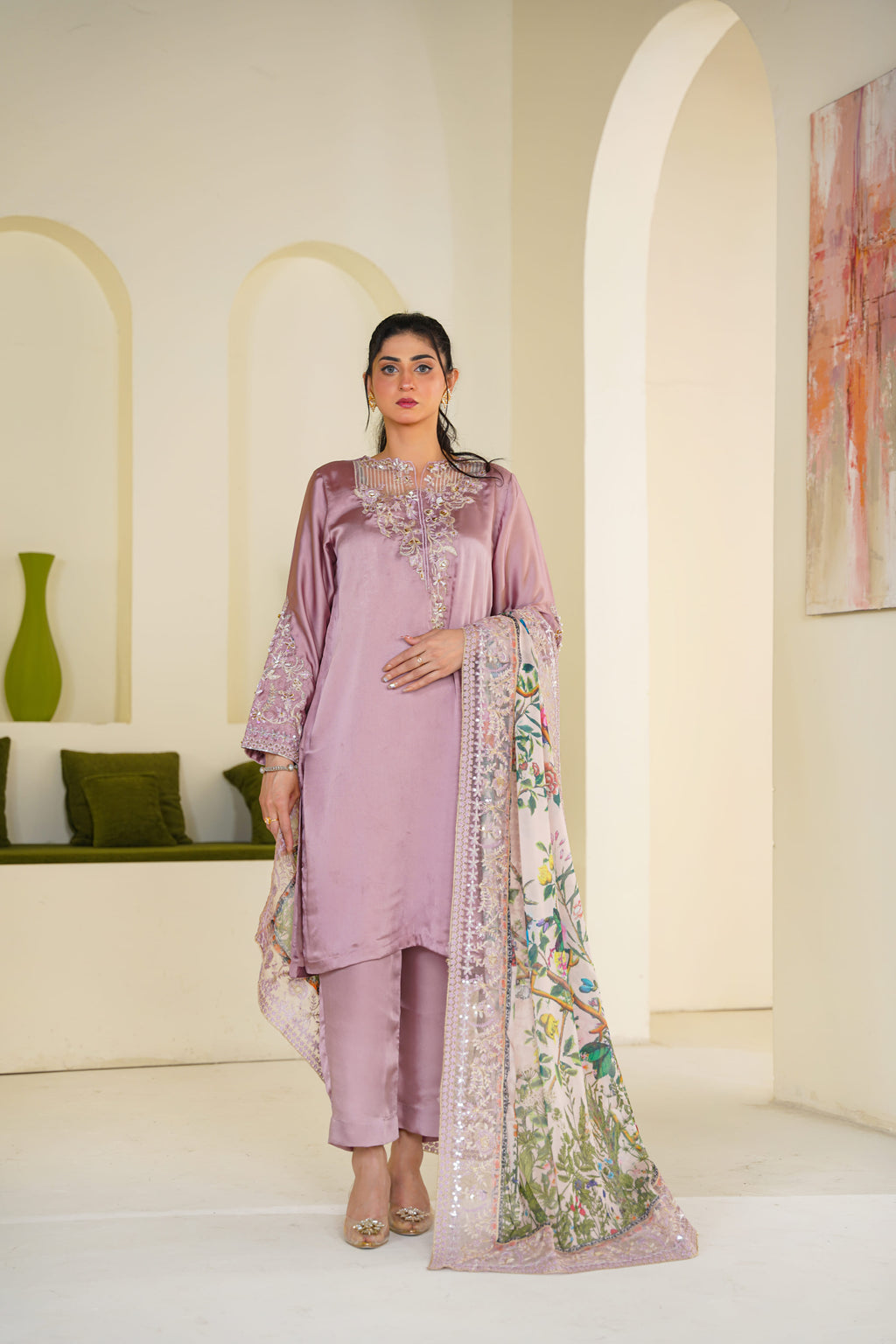 Shaan | Mauve Satin Embroidered (3pc) Premium
