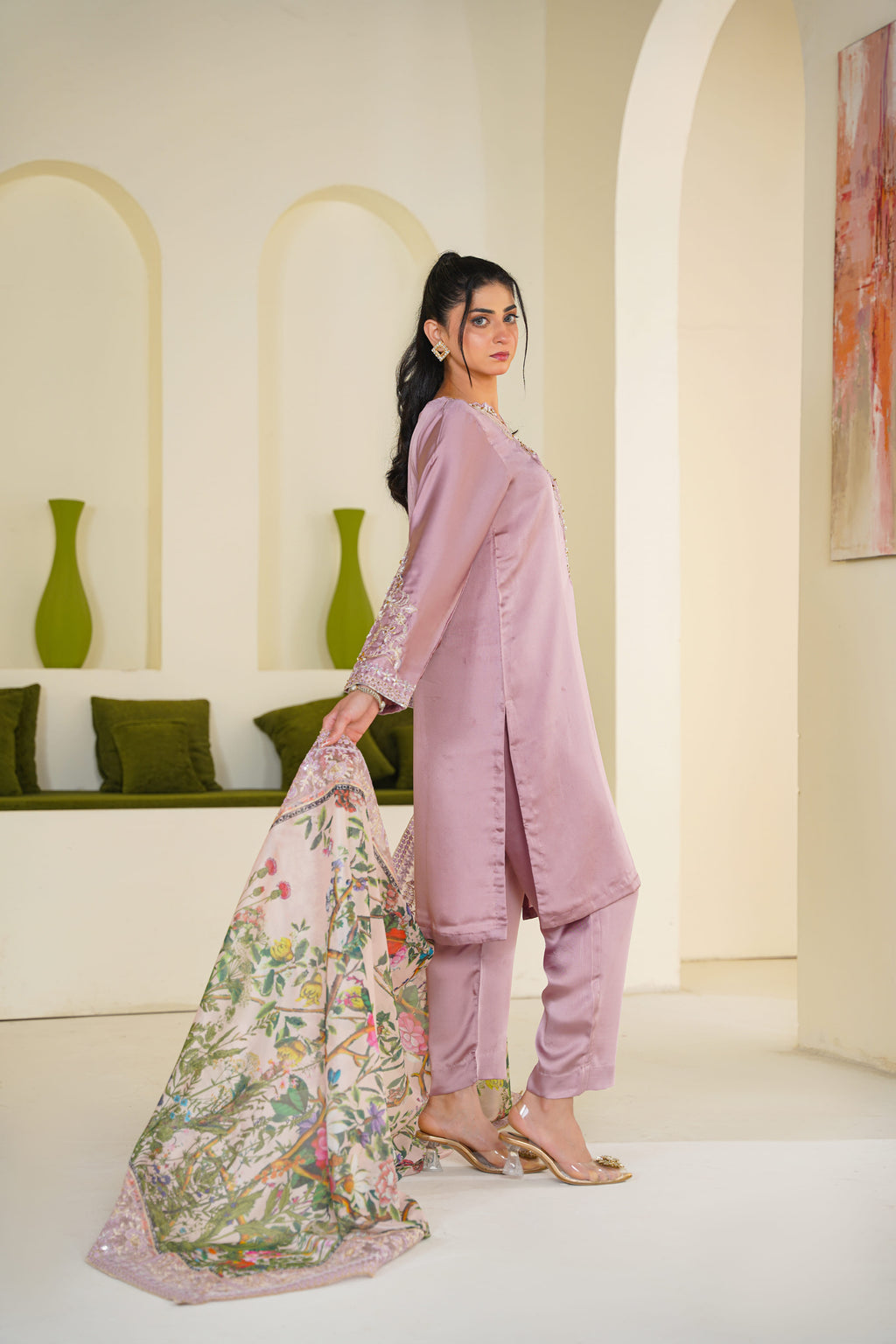 Shaan | Mauve Satin Embroidered (3pc) Premium