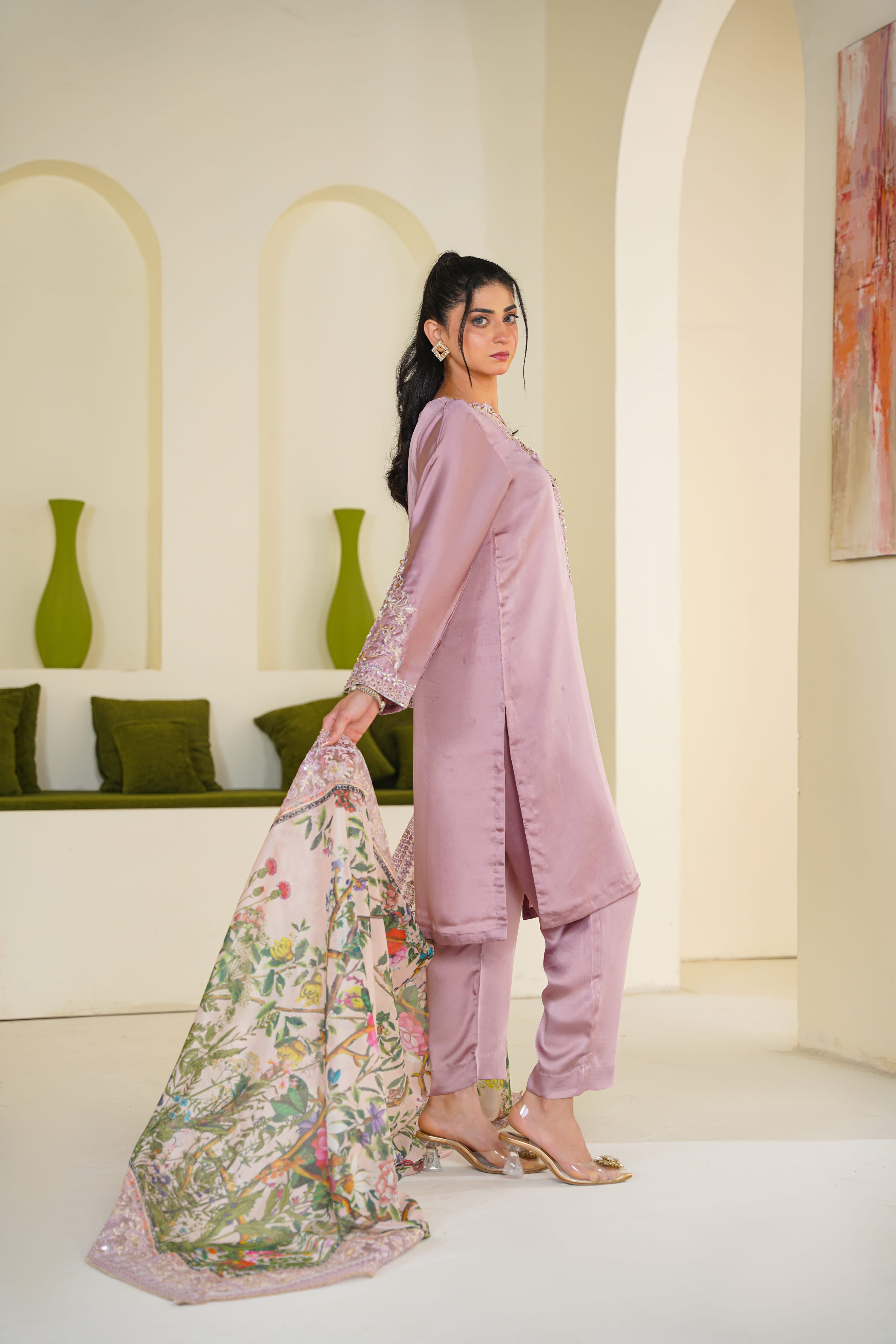 Shaan | Mauve Satin Embroidered (3pc) Premium