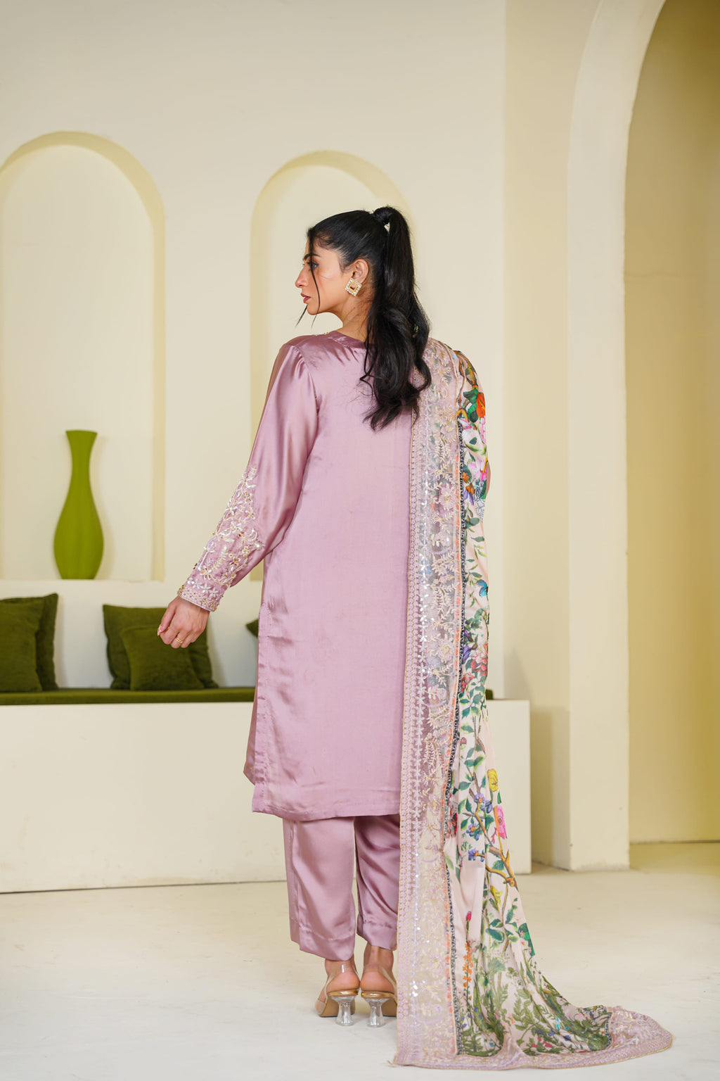 Shaan | Mauve Satin Embroidered (3pc) Premium