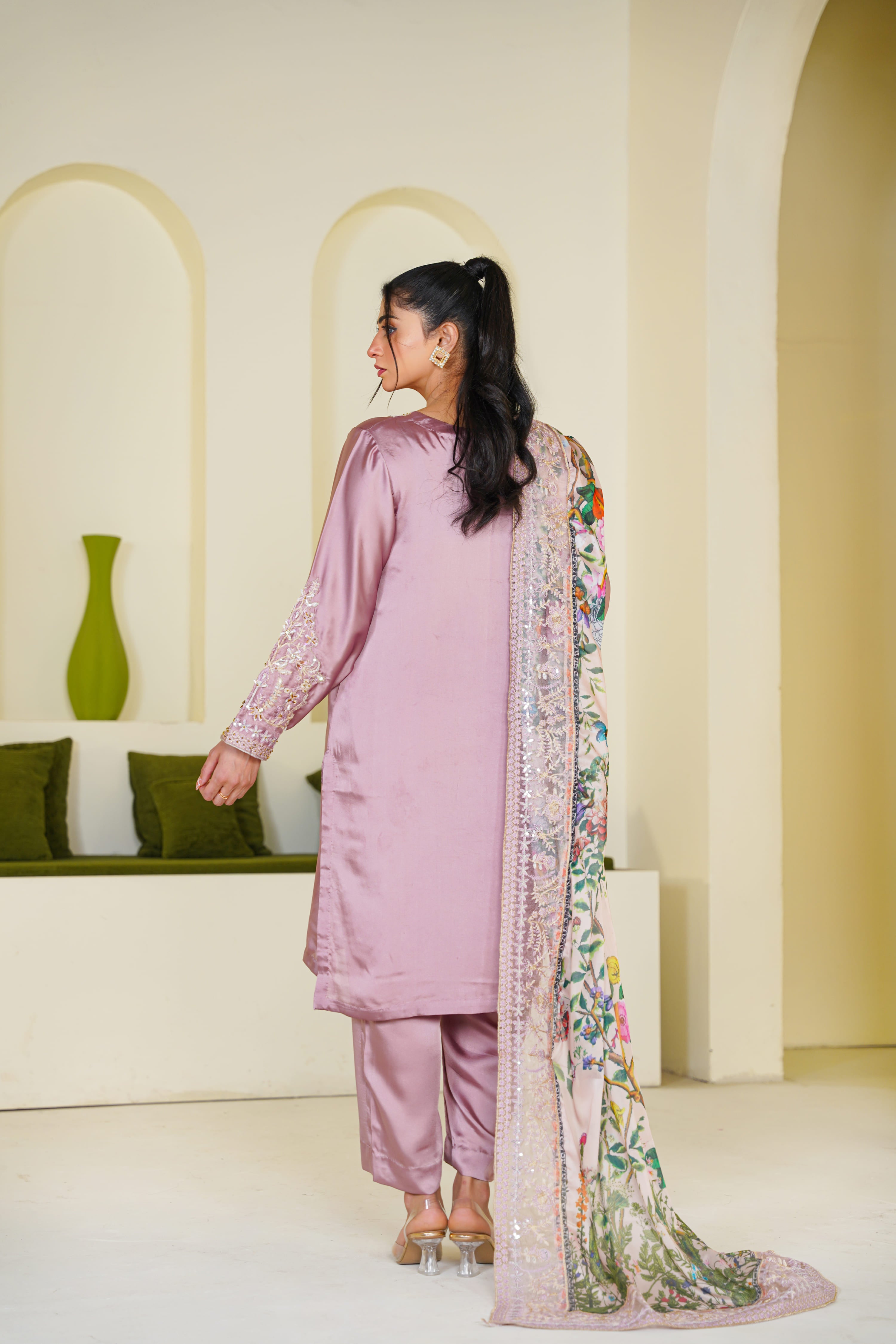 Shaan | Mauve Satin Embroidered (3pc) Premium