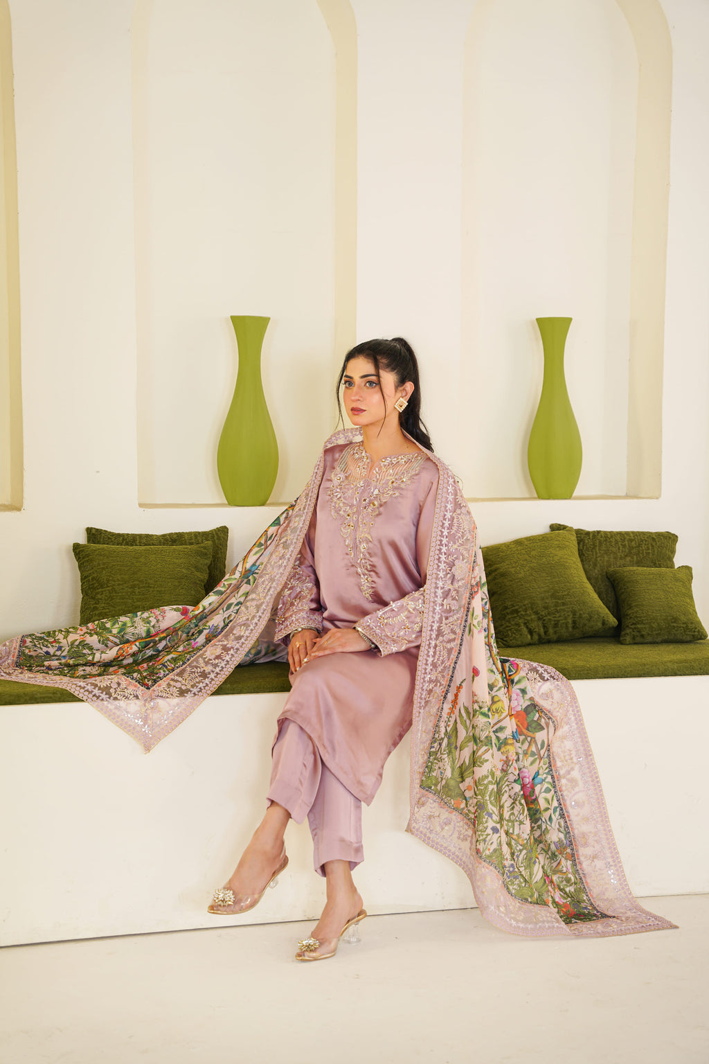 Shaan | Mauve Satin Embroidered (3pc) Premium
