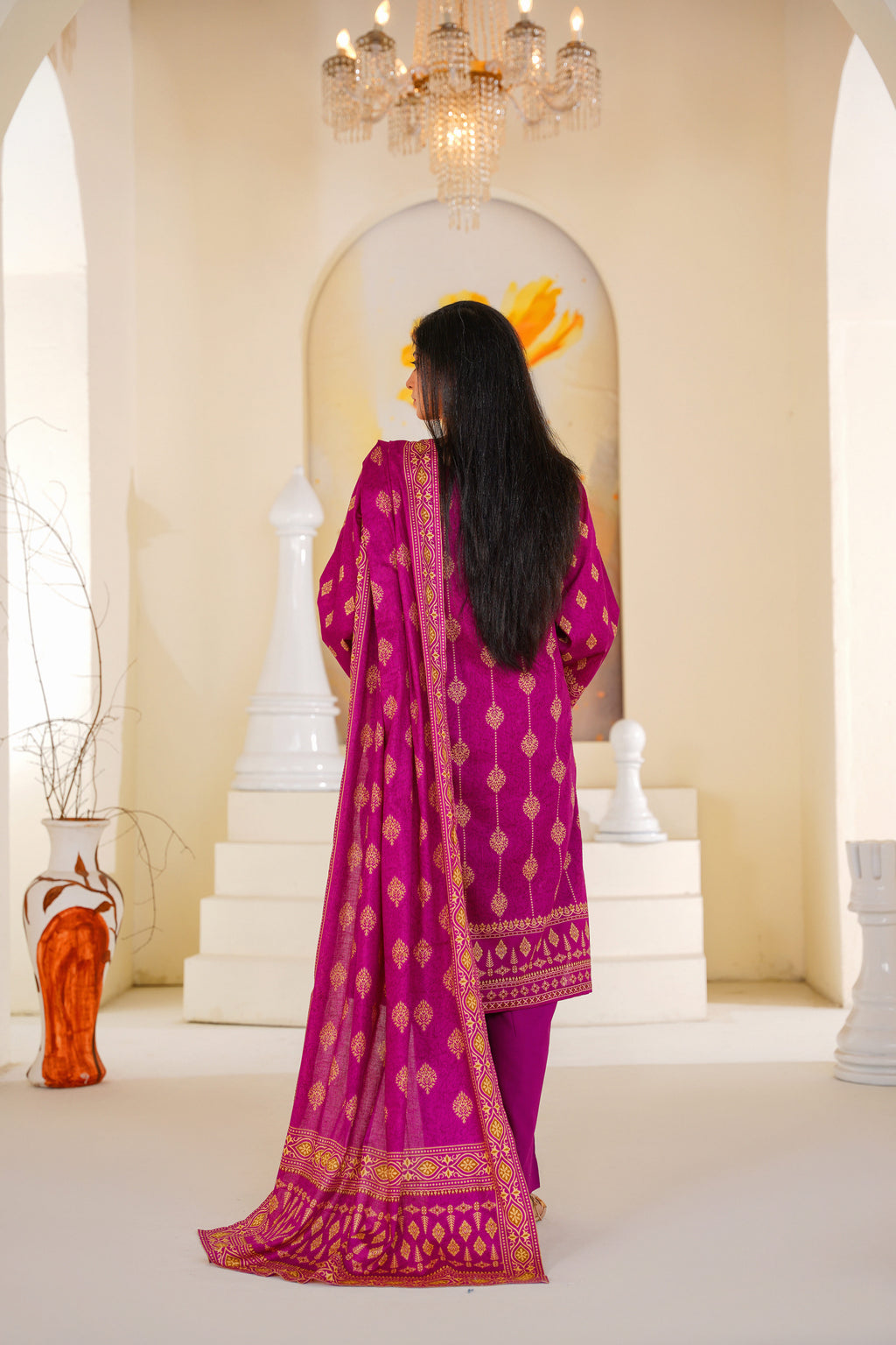 Noor | Magenta Gold Jacquard Suit (3pc)