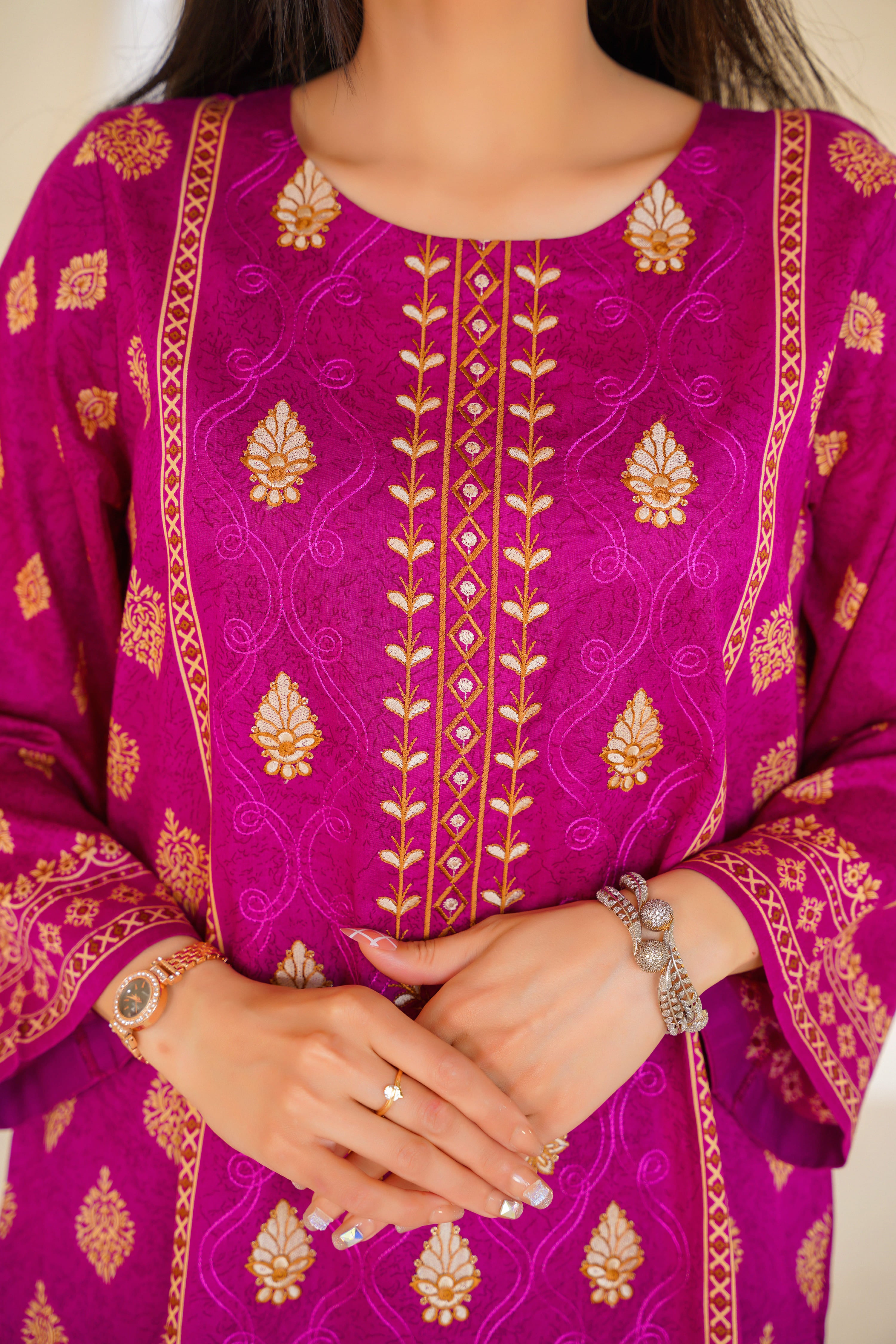 Noor | Magenta Gold Jacquard Suit (3pc)
