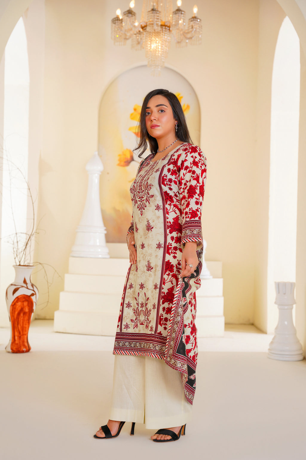 Laila | Embroidered Floral Printed Lawn (3pc)