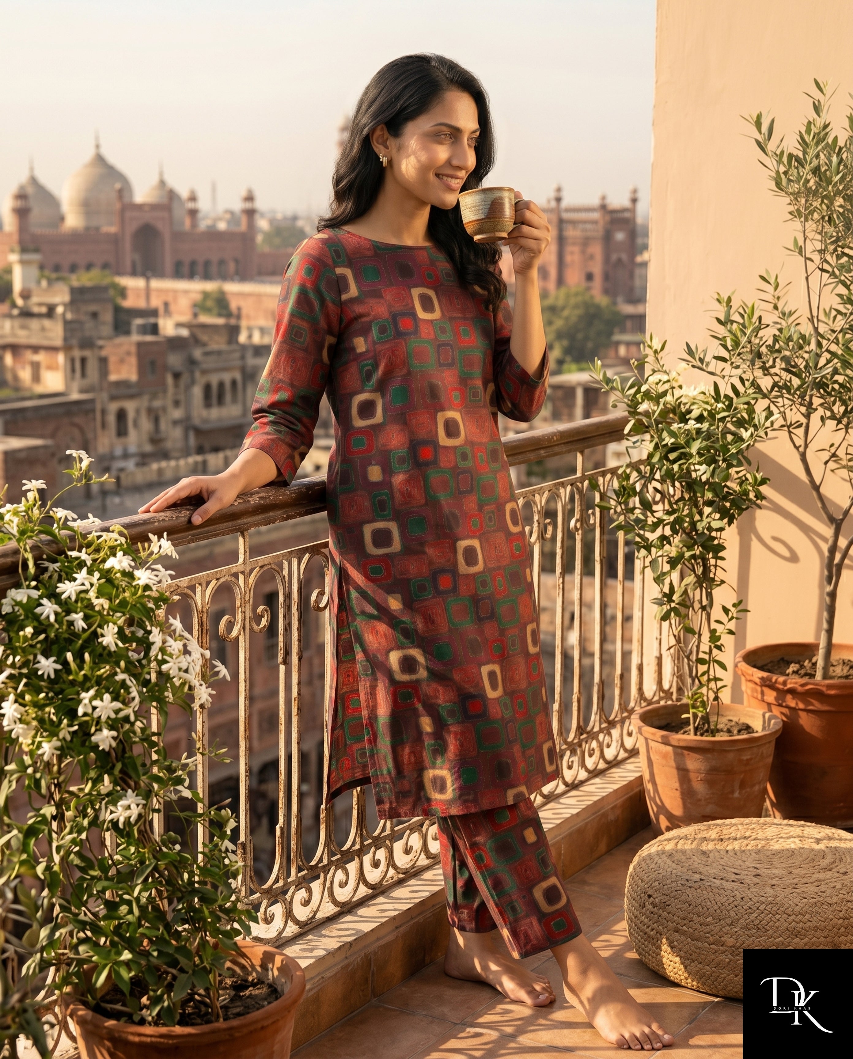 Retro Grid | 2 Piece - Allover Printed Lawn (Unstitched)