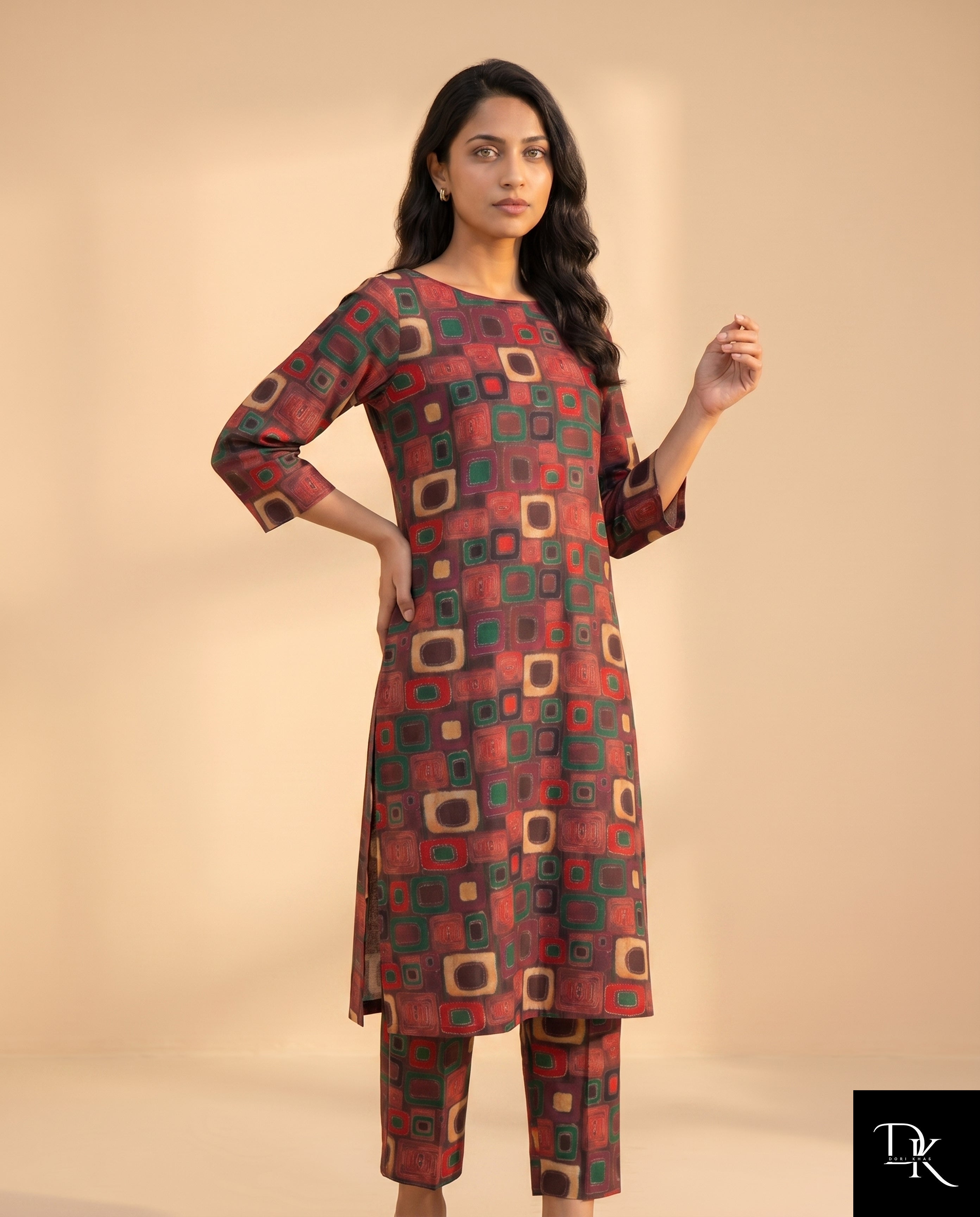 Retro Grid | 2 Piece - Allover Printed Lawn (Unstitched)
