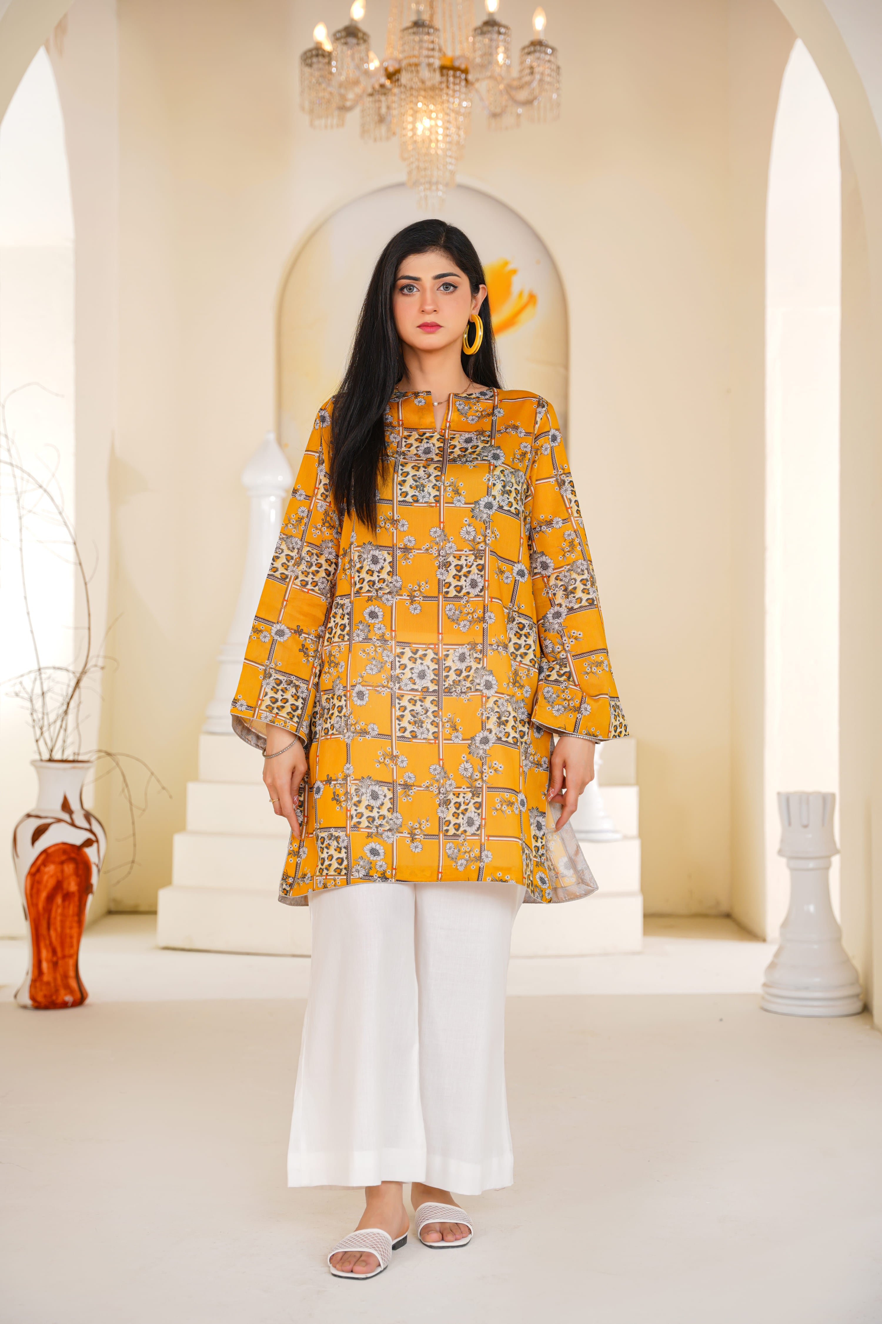 Sunny | Mustard Yellow Block Printed Lawn Kurti (2pc)