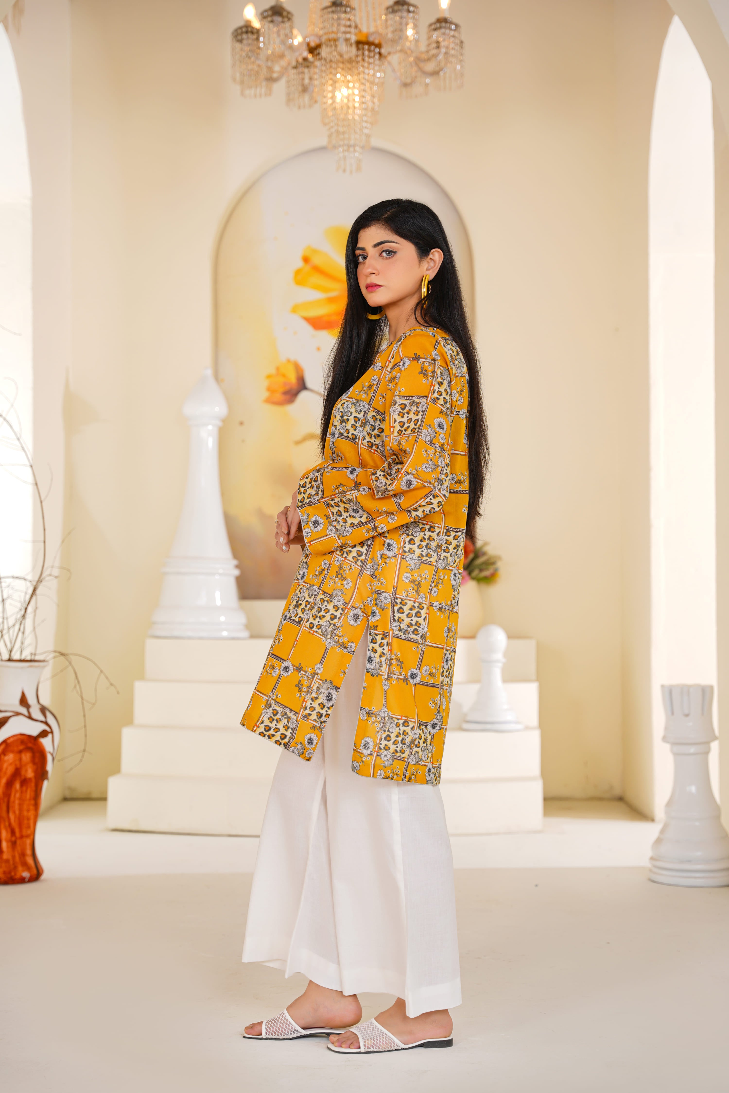 Sunny | Mustard Yellow Block Printed Lawn Kurti (2pc)