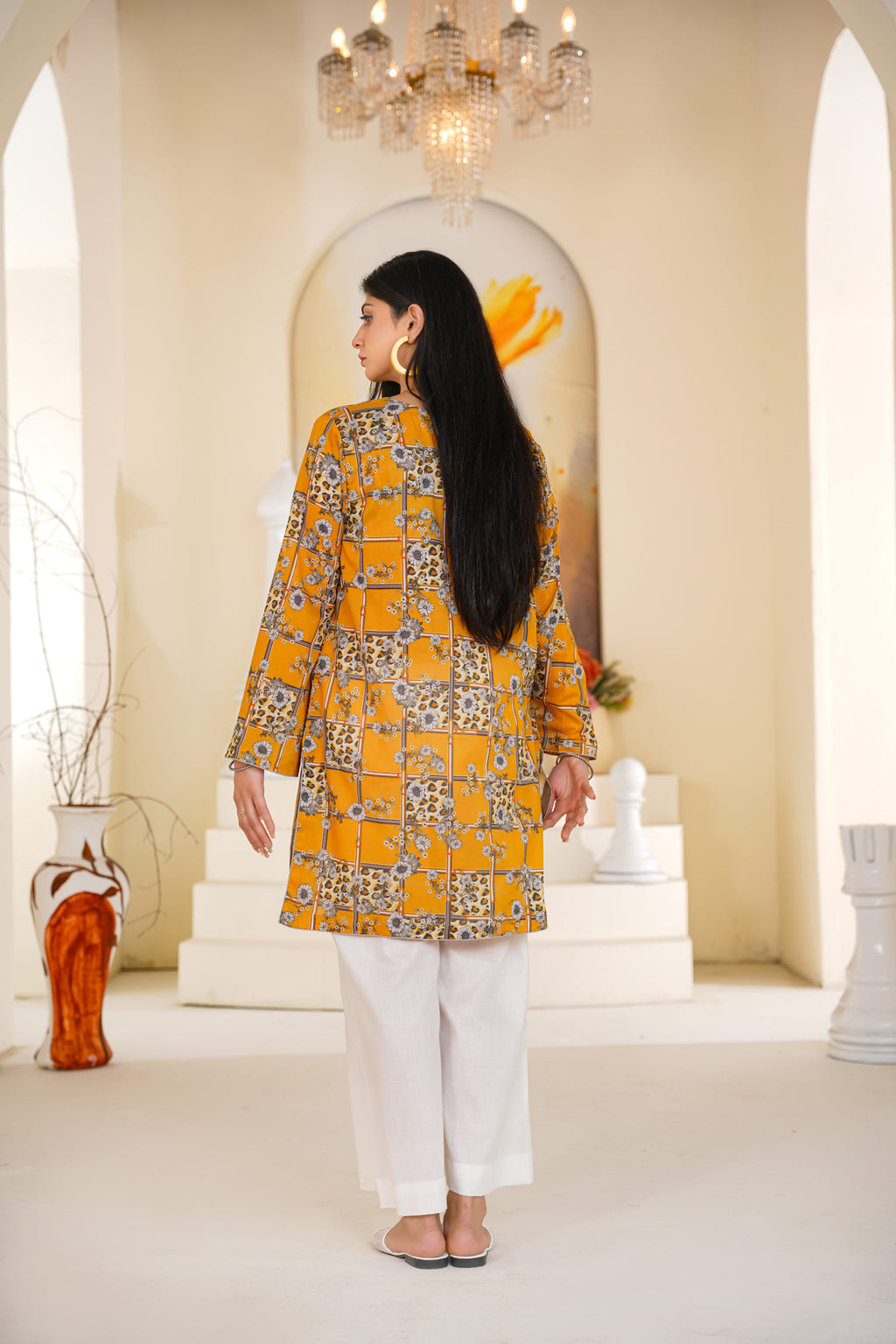 Sunny | Mustard Yellow Block Printed Lawn Kurti (2pc)