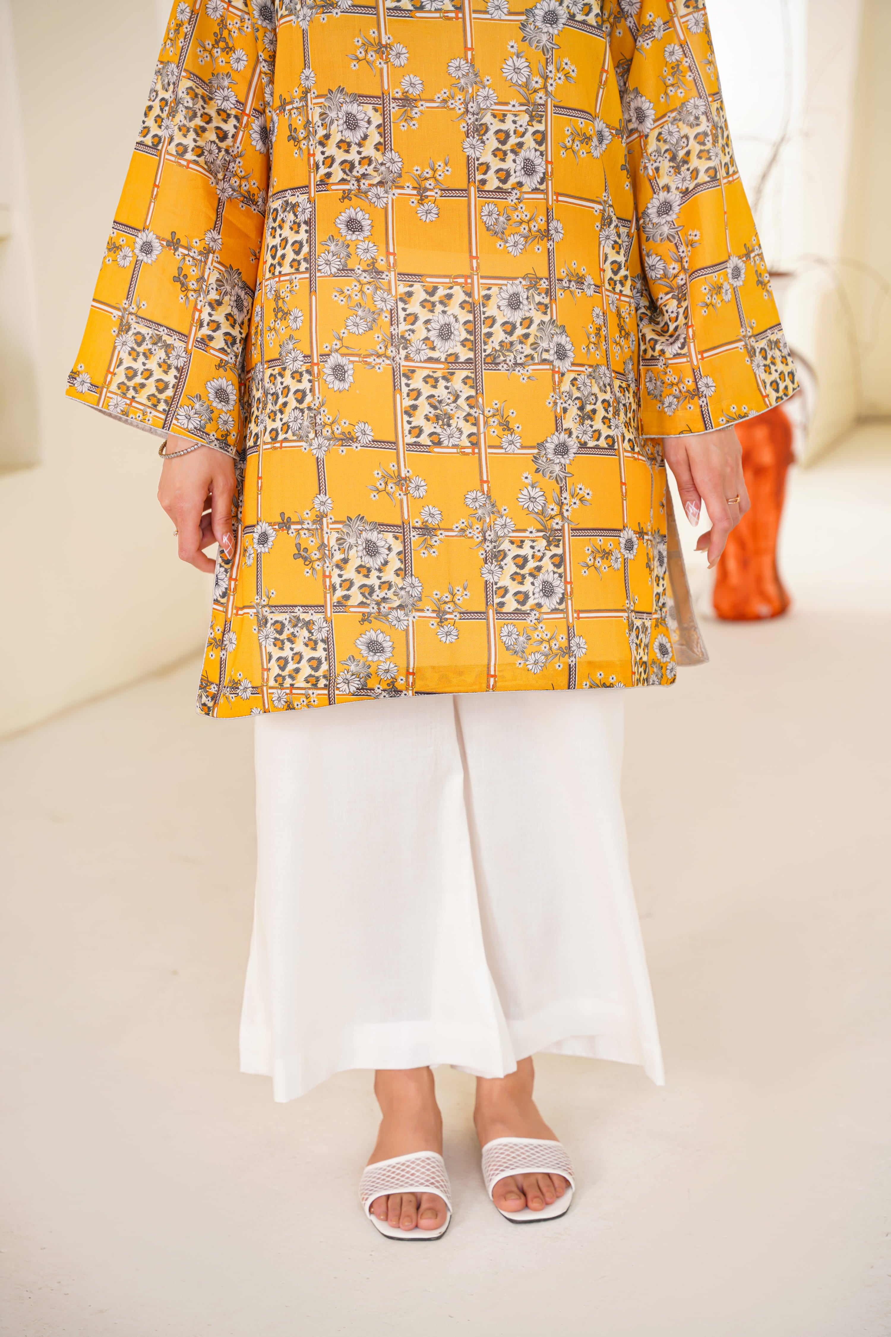 Sunny | Mustard Yellow Block Printed Lawn Kurti (2pc)