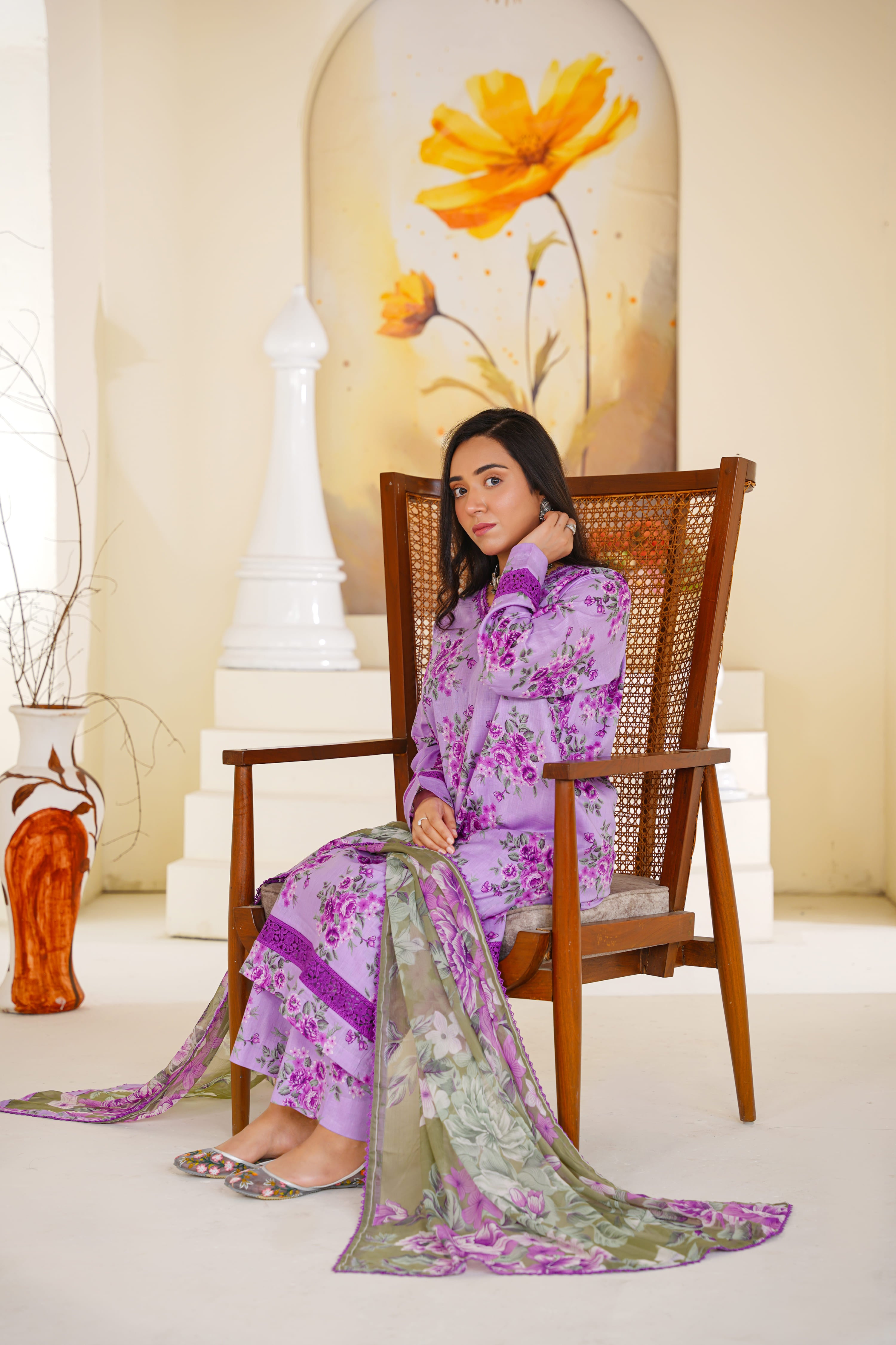 Lila | Floral Printed Lawn Suit & Chiffon Dupatta (3pc)