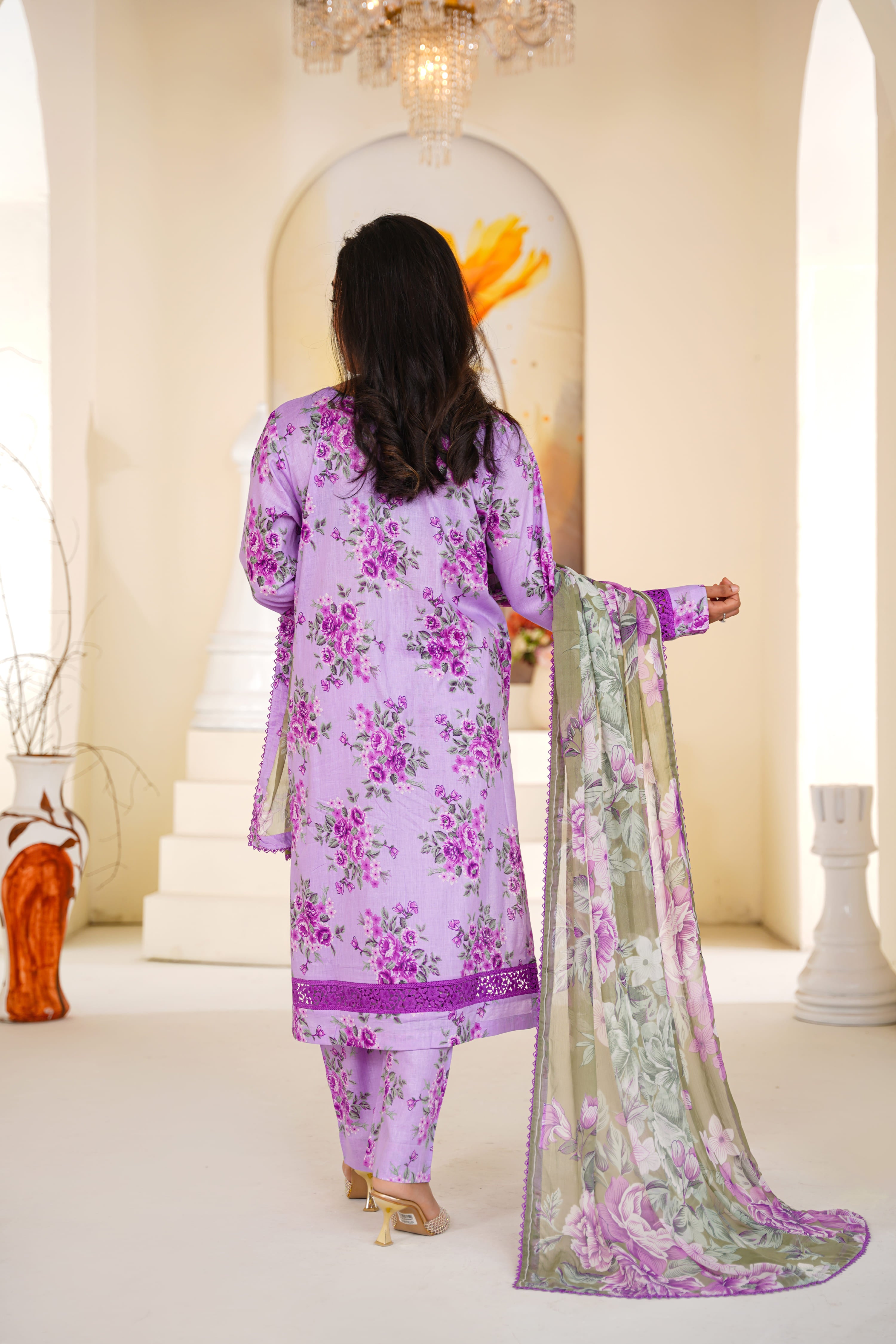 Lila | Floral Printed Lawn Suit & Chiffon Dupatta (3pc)