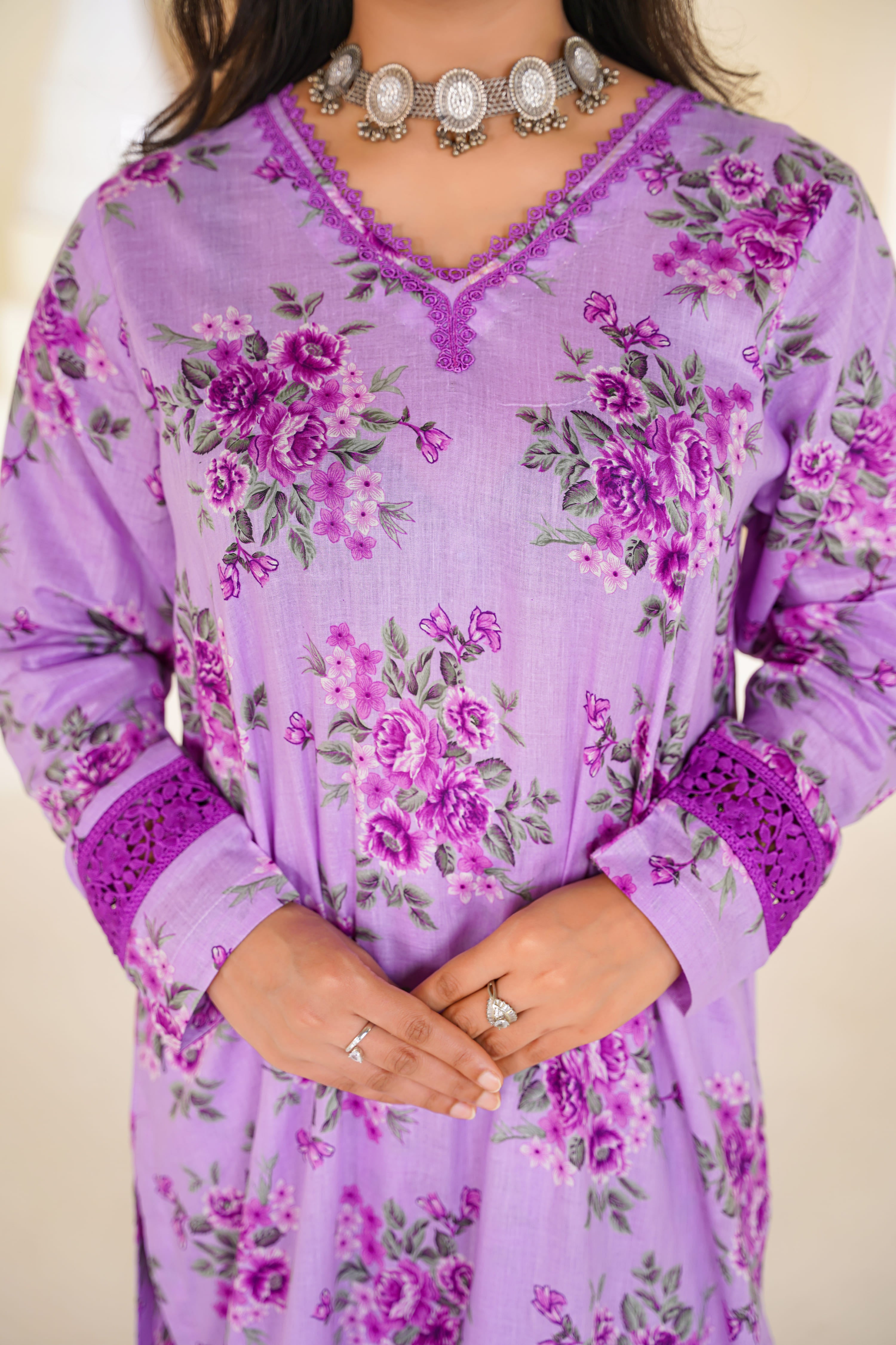 Lila | Floral Printed Lawn Suit & Chiffon Dupatta (3pc)