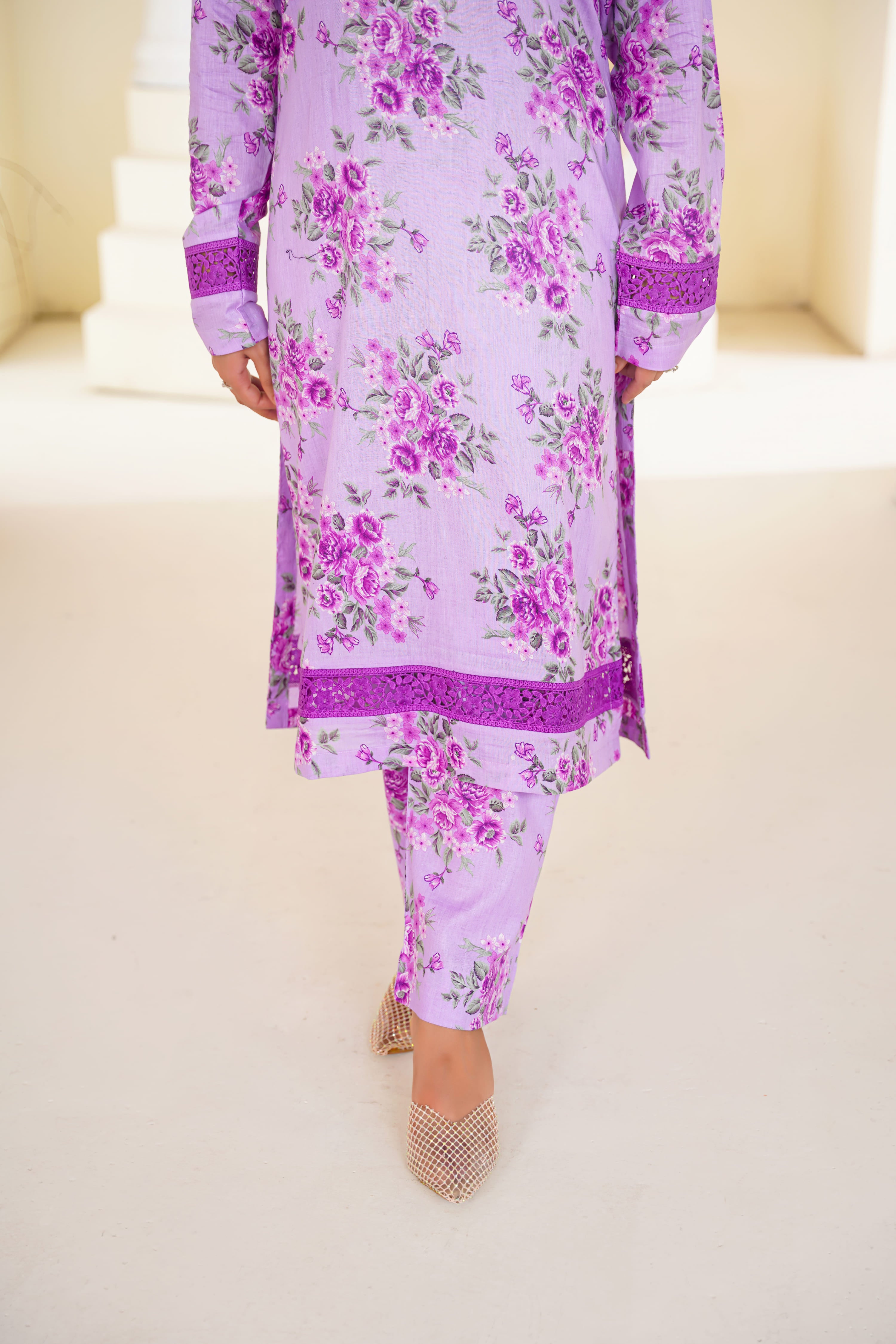 Lila | Floral Printed Lawn Suit & Chiffon Dupatta (3pc)