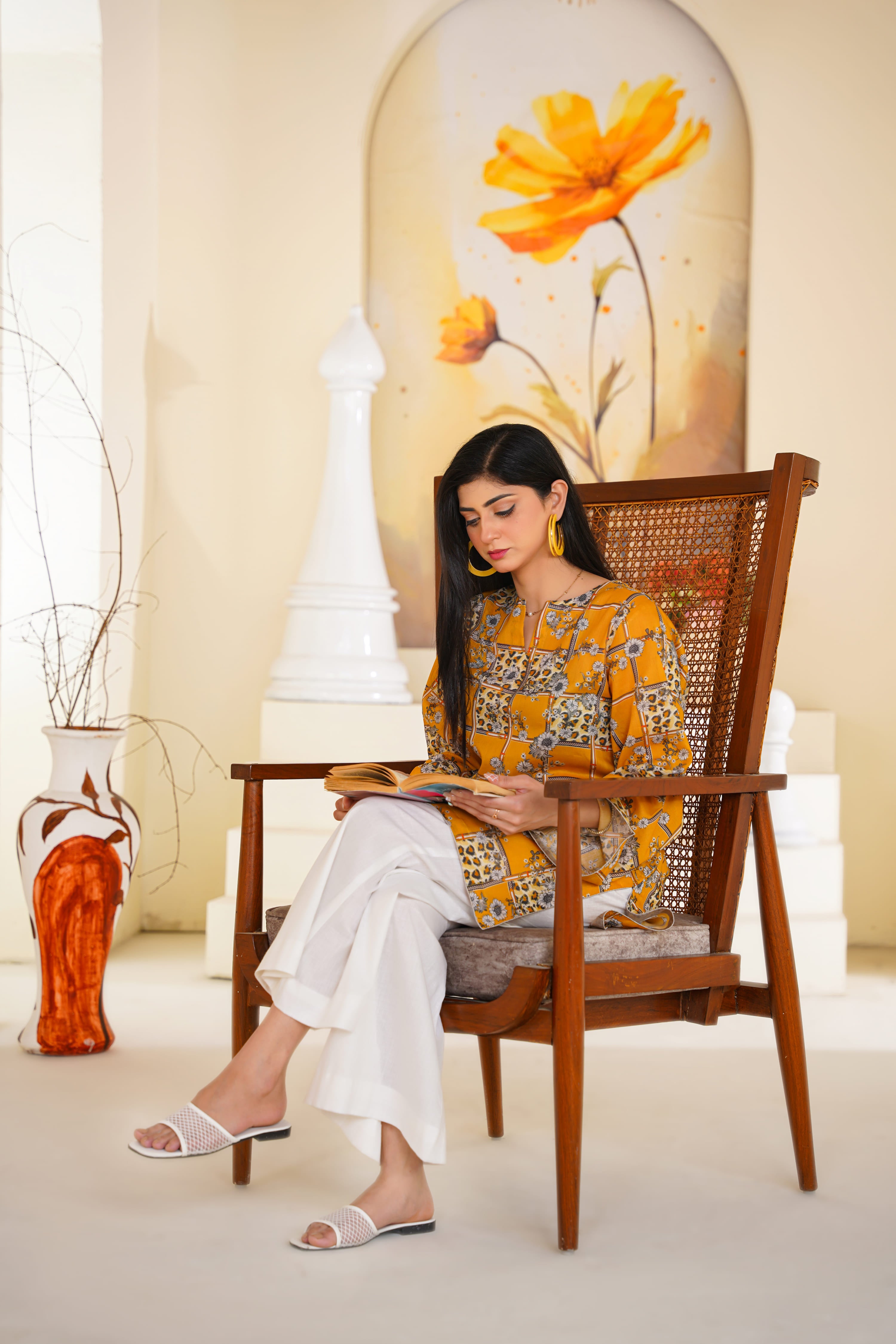 Sunny | Mustard Yellow Block Printed Lawn Kurti (2pc)