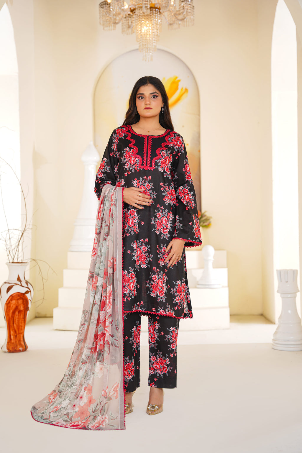 Ivory | Red Floral Suit (3pc)