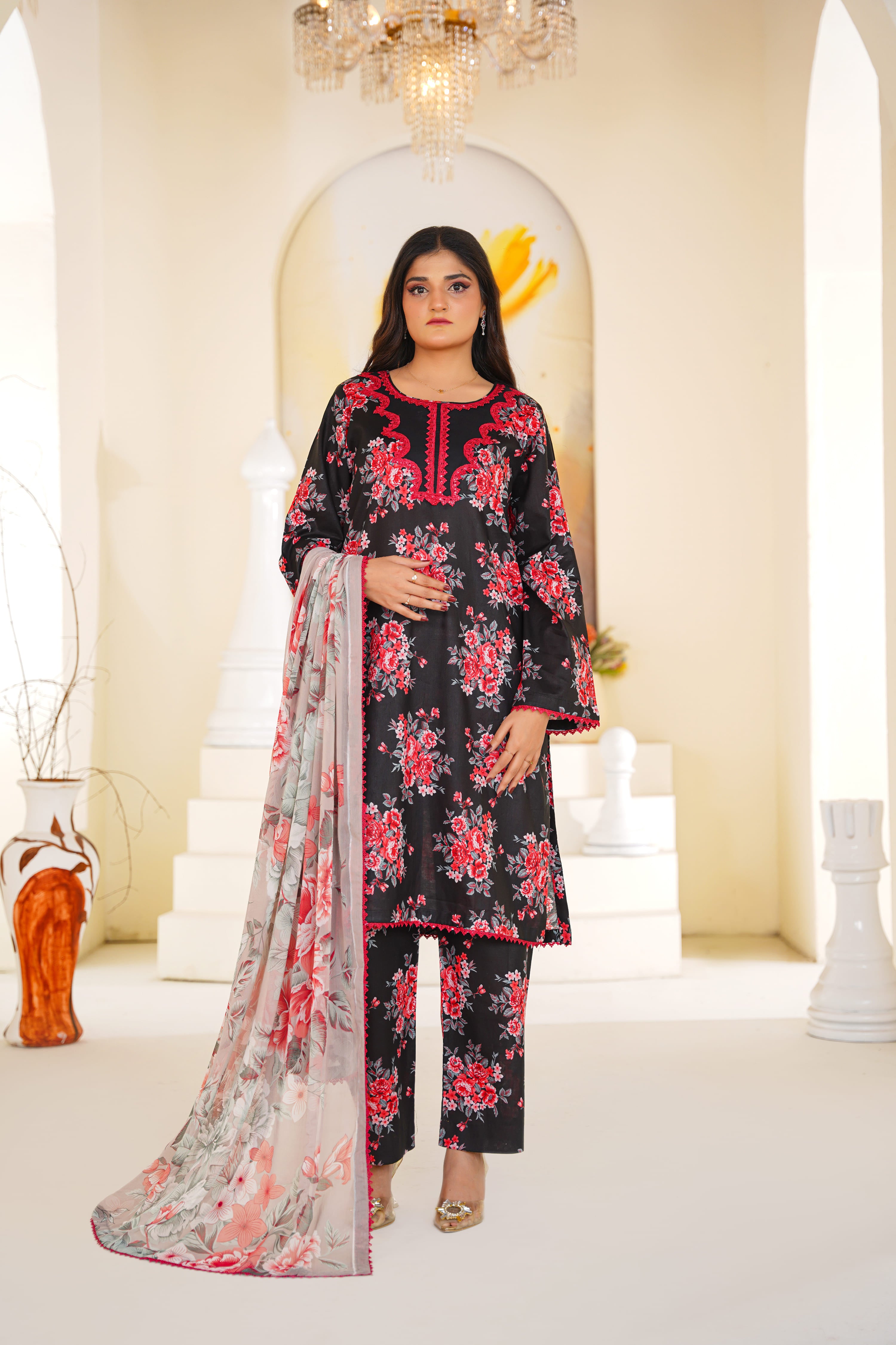 Ivory | Red Floral Suit (3pc)