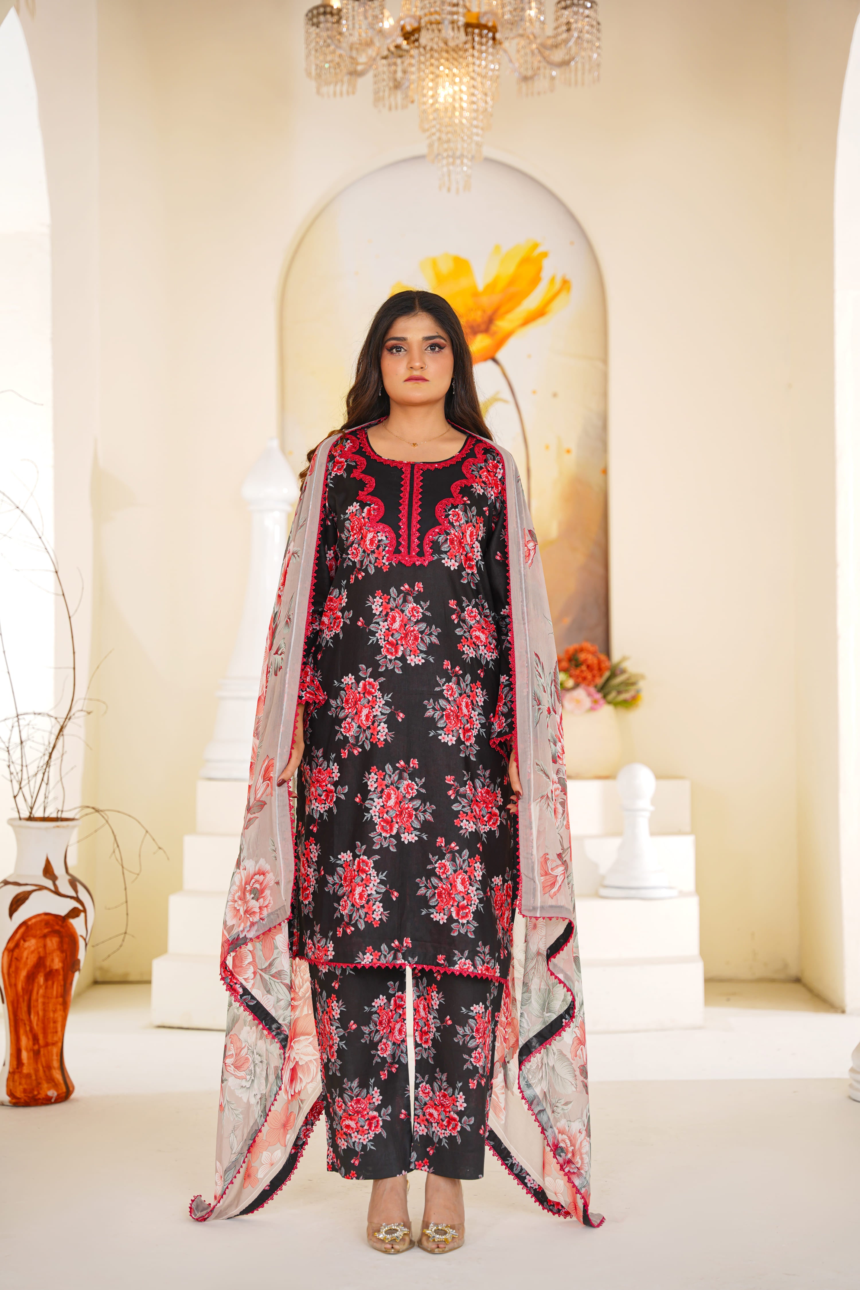Ivory | Red Floral Suit (3pc)