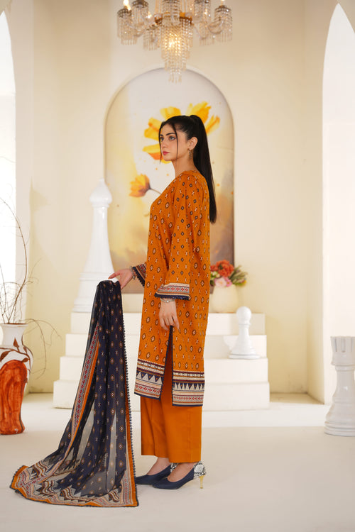 Amber | Mustard Orange Printed Lawn (3pc)