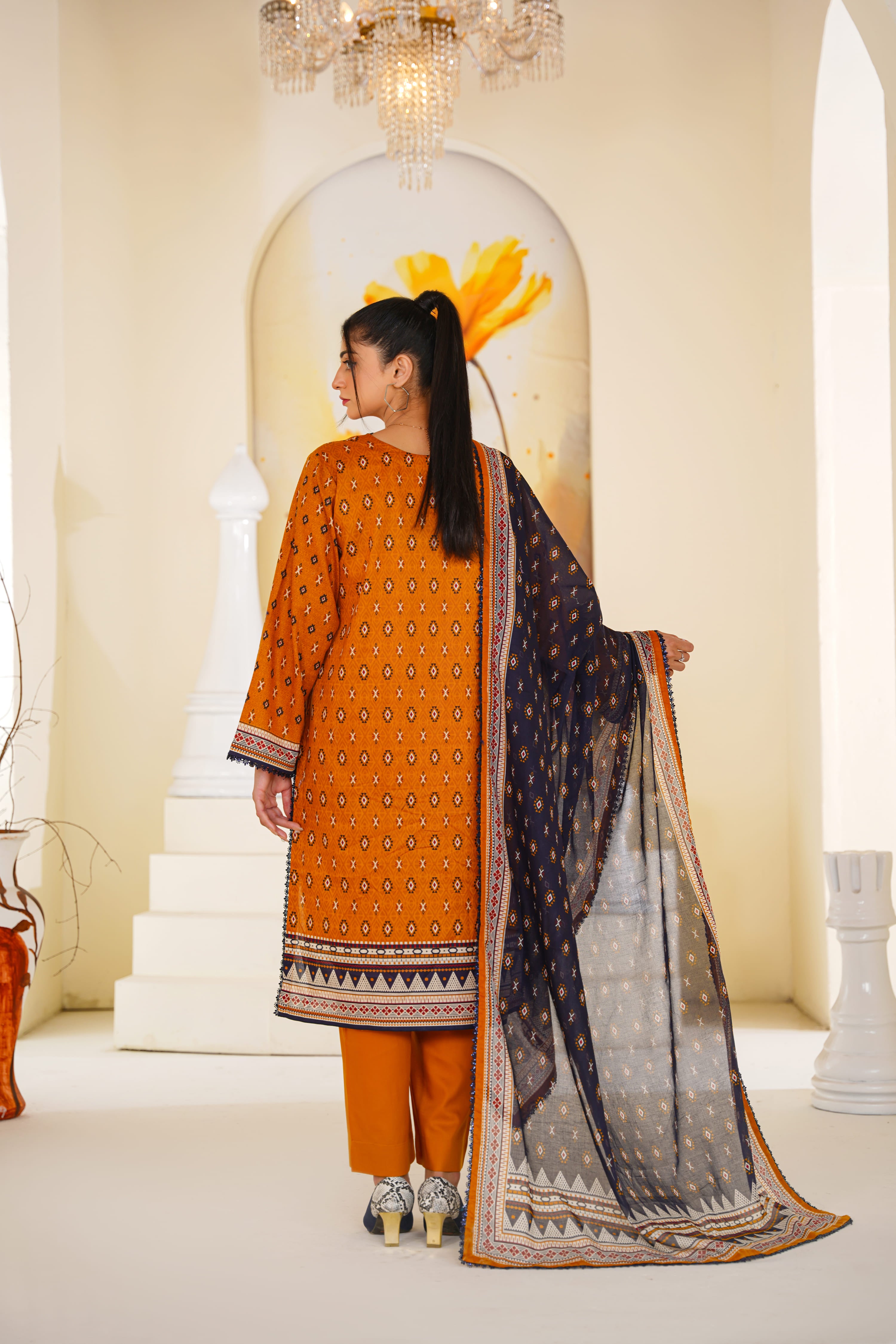 Amber | Mustard Orange Printed Lawn (3pc)