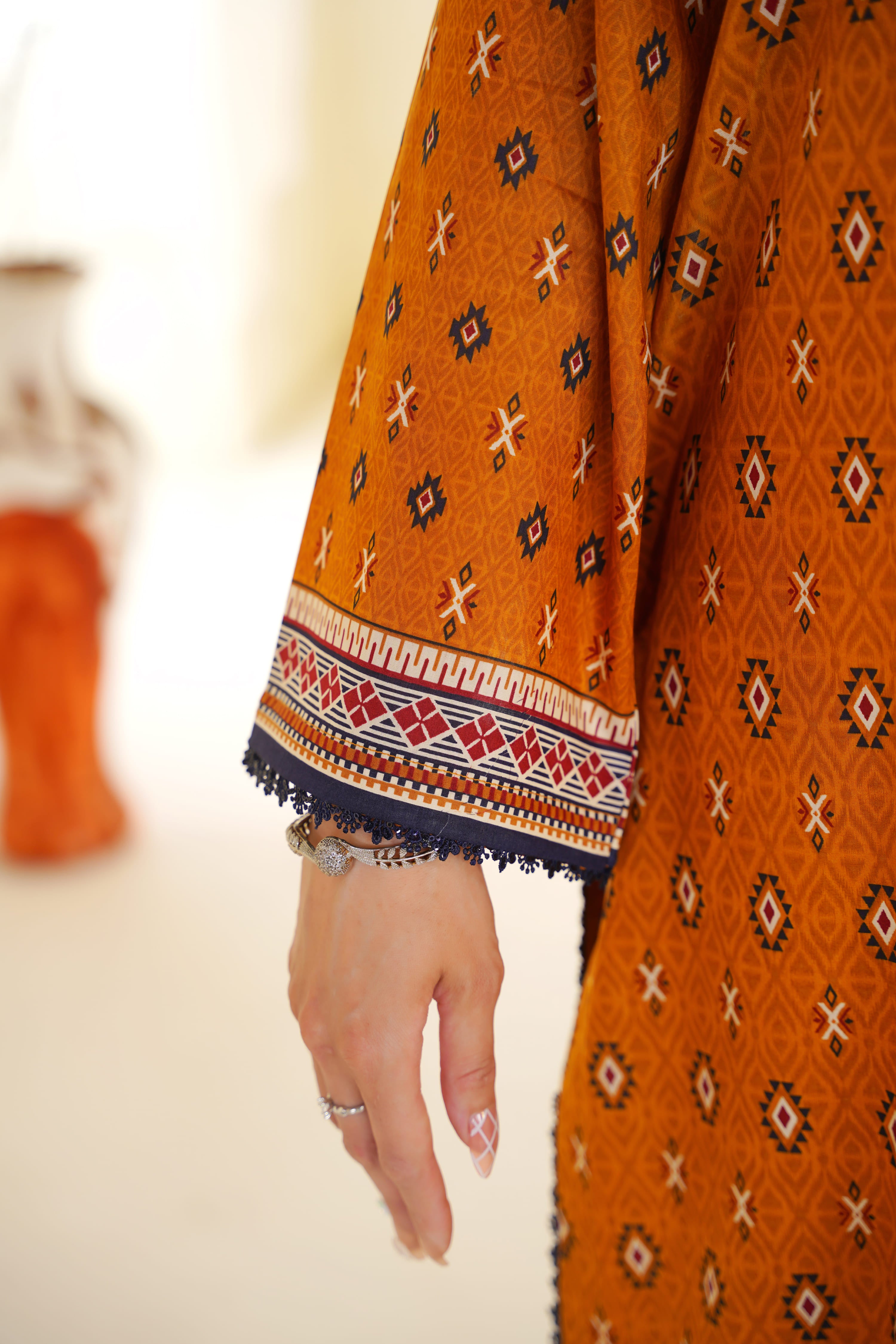 Amber | Mustard Orange Printed Lawn (3pc)
