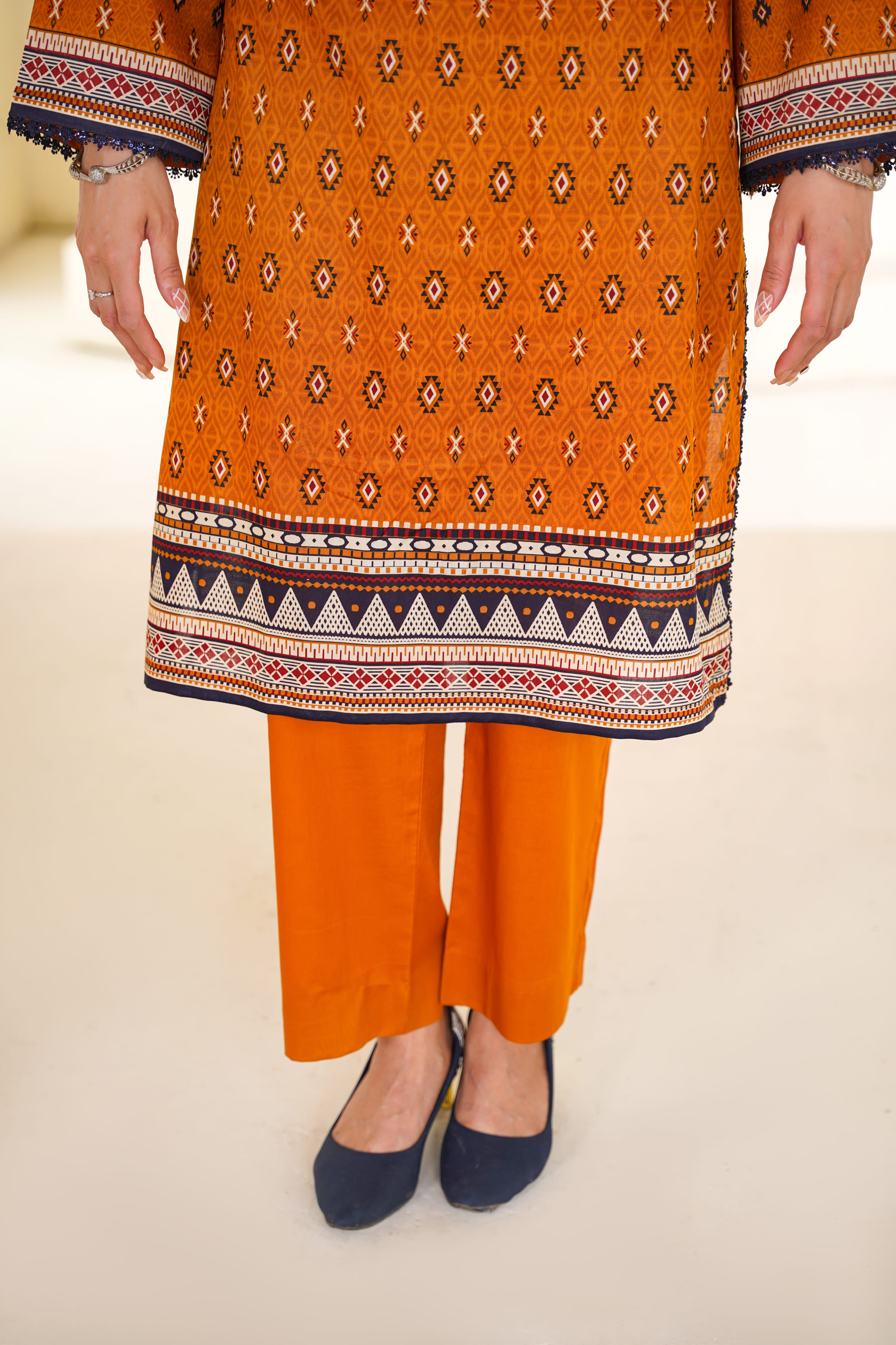 Amber | Mustard Orange Printed Lawn (3pc)