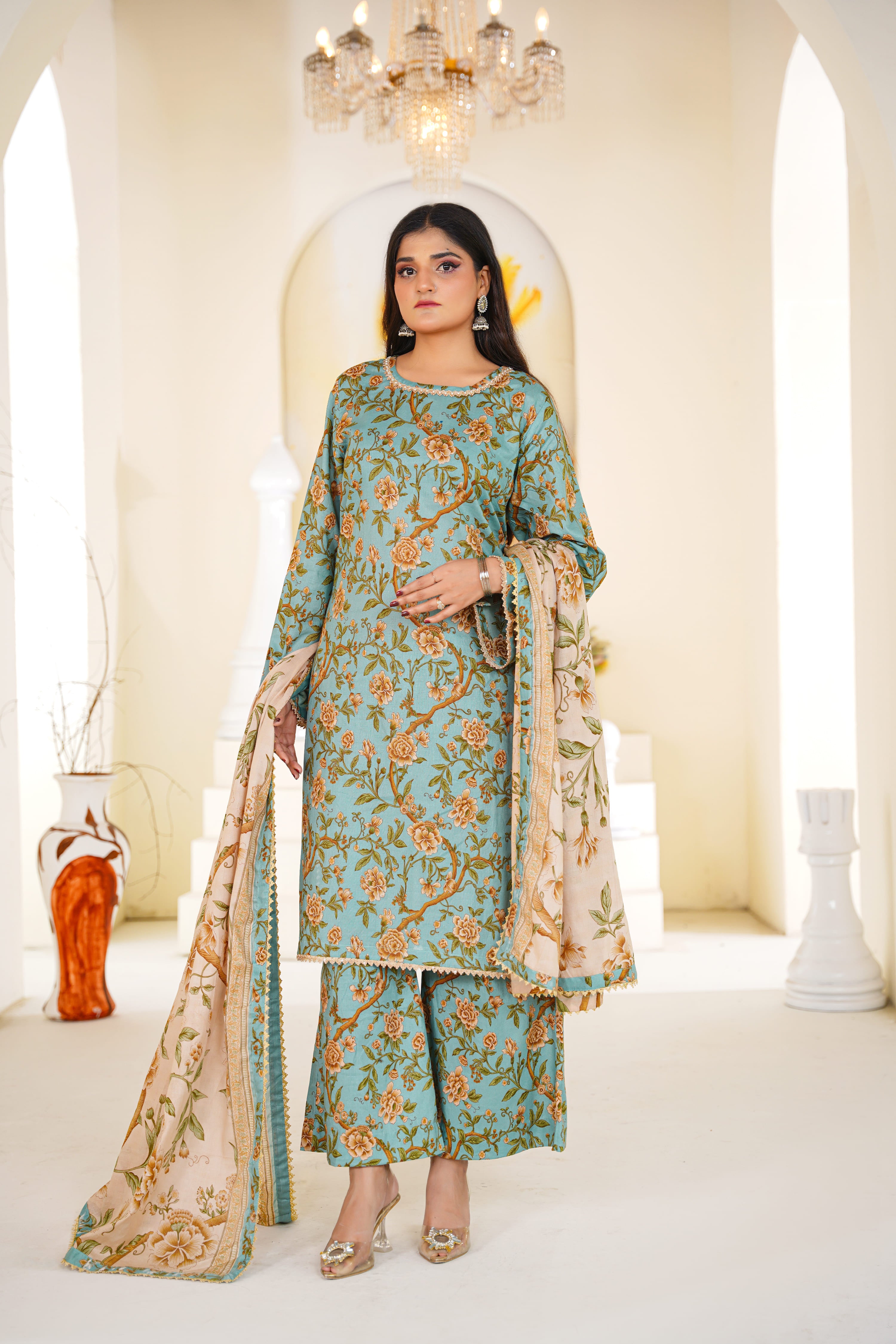 Neelab | Teal Floral Printed Lawn Suit (3pc)
