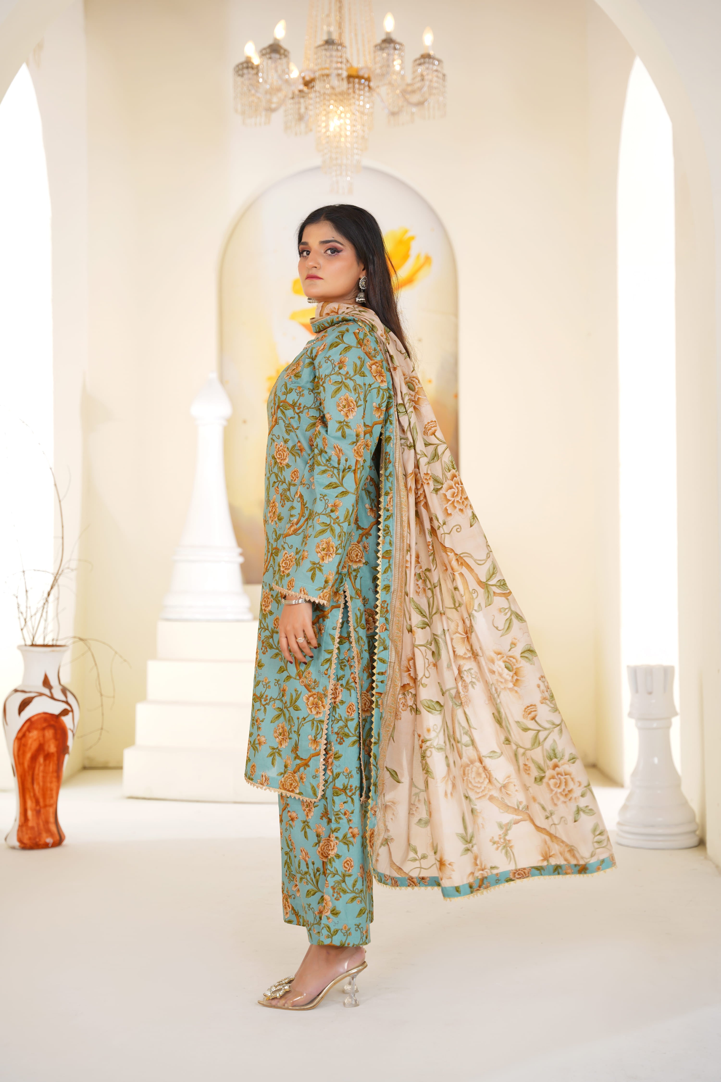 Neelab | Teal Floral Printed Lawn Suit (3pc)