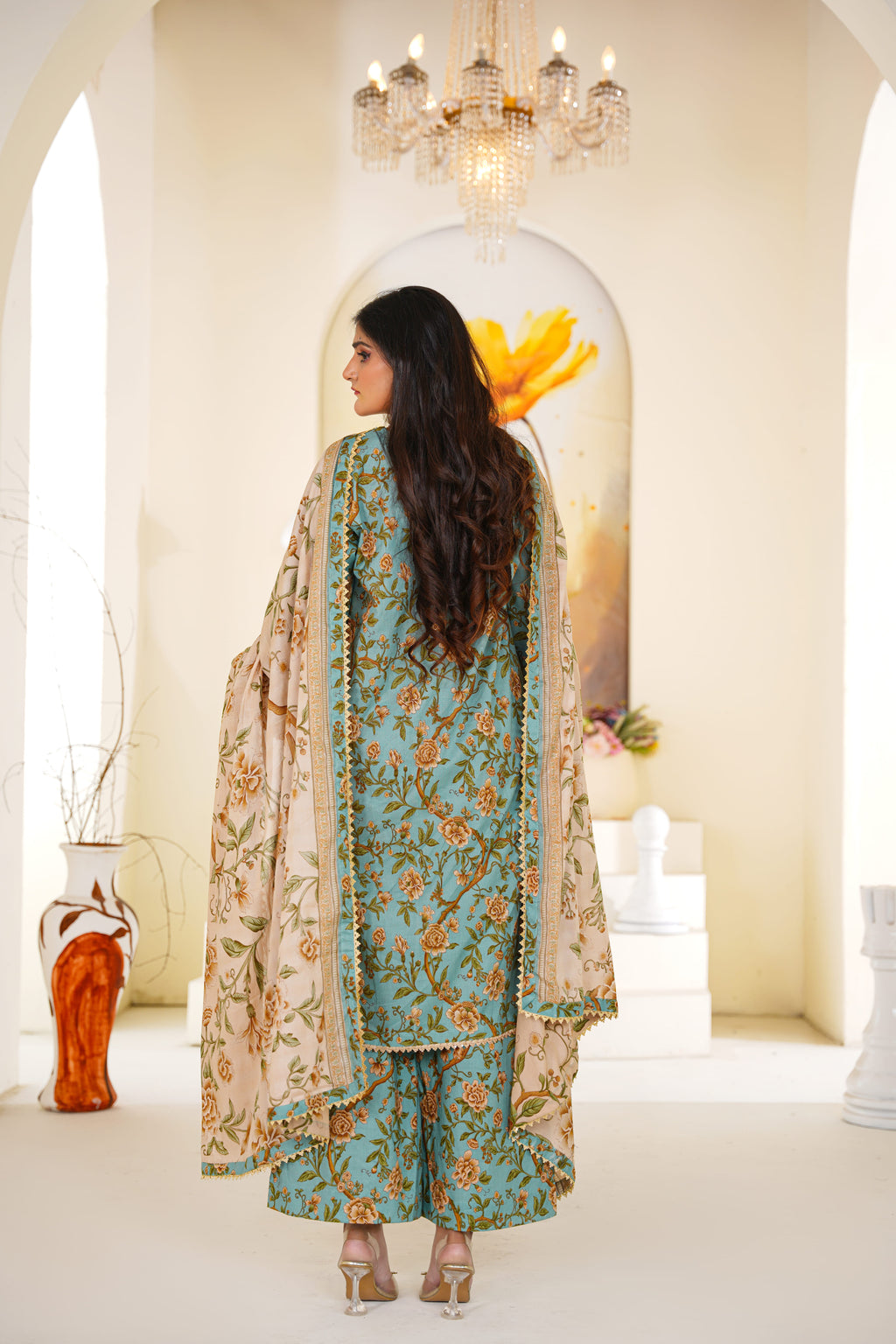 Neelab | Teal Floral Printed Lawn Suit (3pc)
