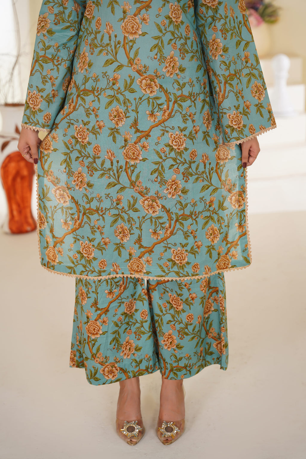 Neelab | Teal Floral Printed Lawn Suit (3pc)